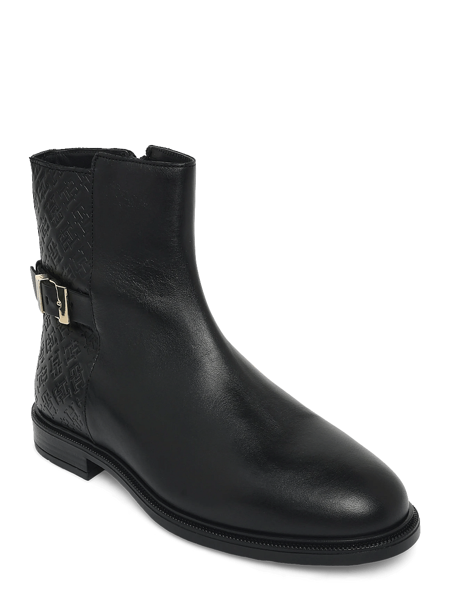 Tommy Hilfiger - TH BUCKLE MONOGRAM ANKLE BOOT - flat ankle boots - black - 0