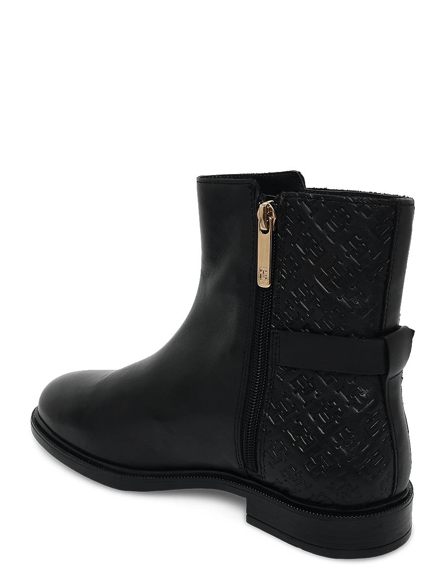 Tommy Hilfiger - TH BUCKLE MONOGRAM ANKLE BOOT - flat ankle boots - black - 1