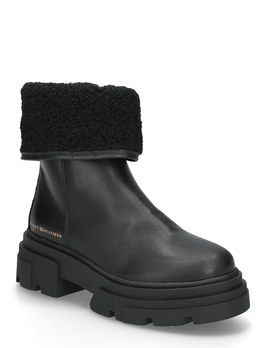 Tommy Hilfiger - SHEARLING FOLD CHUNKY ANKLE BOOT - vinterskor - black - 0
