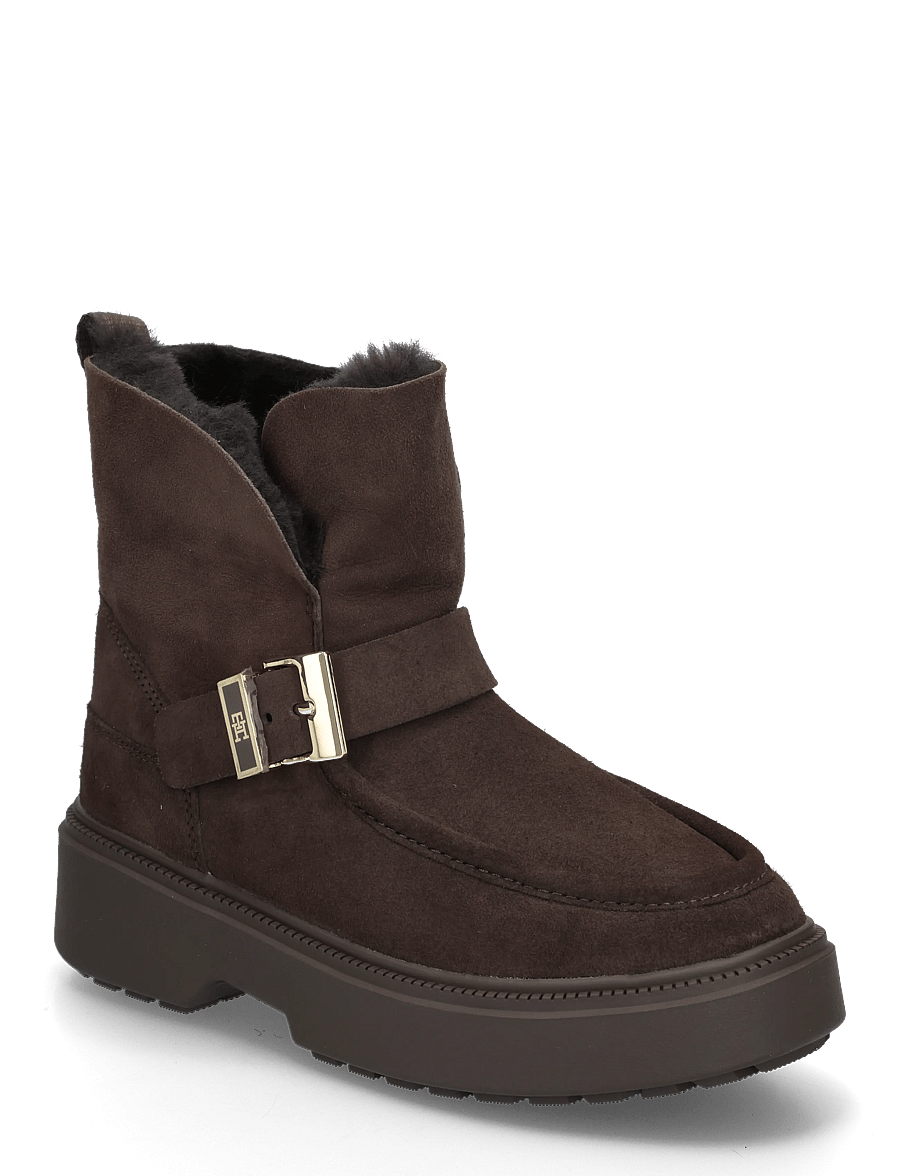 Tommy Hilfiger - TH BUCKLE SHEARLING SNOW BOOT - platta ankelboots - fondant brown - 0