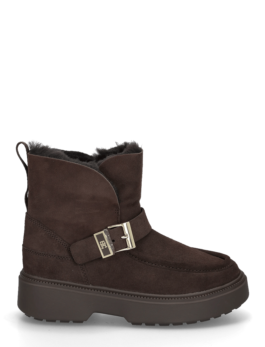 Tommy Hilfiger - TH BUCKLE SHEARLING SNOW BOOT - platta ankelboots - fondant brown - 2