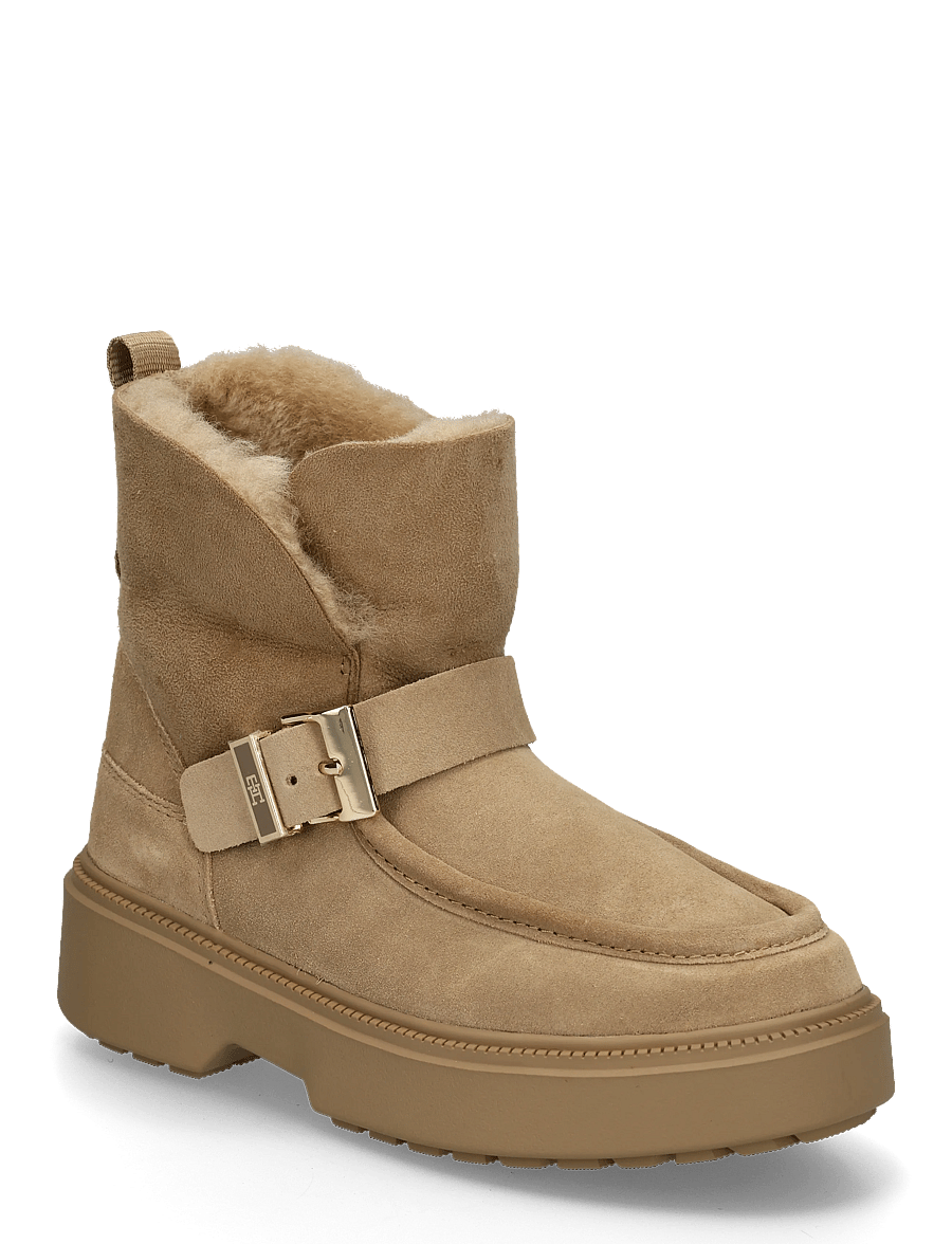 Tommy Hilfiger - TH BUCKLE SHEARLING SNOW BOOT - platta ankelboots - safari canvas - 0