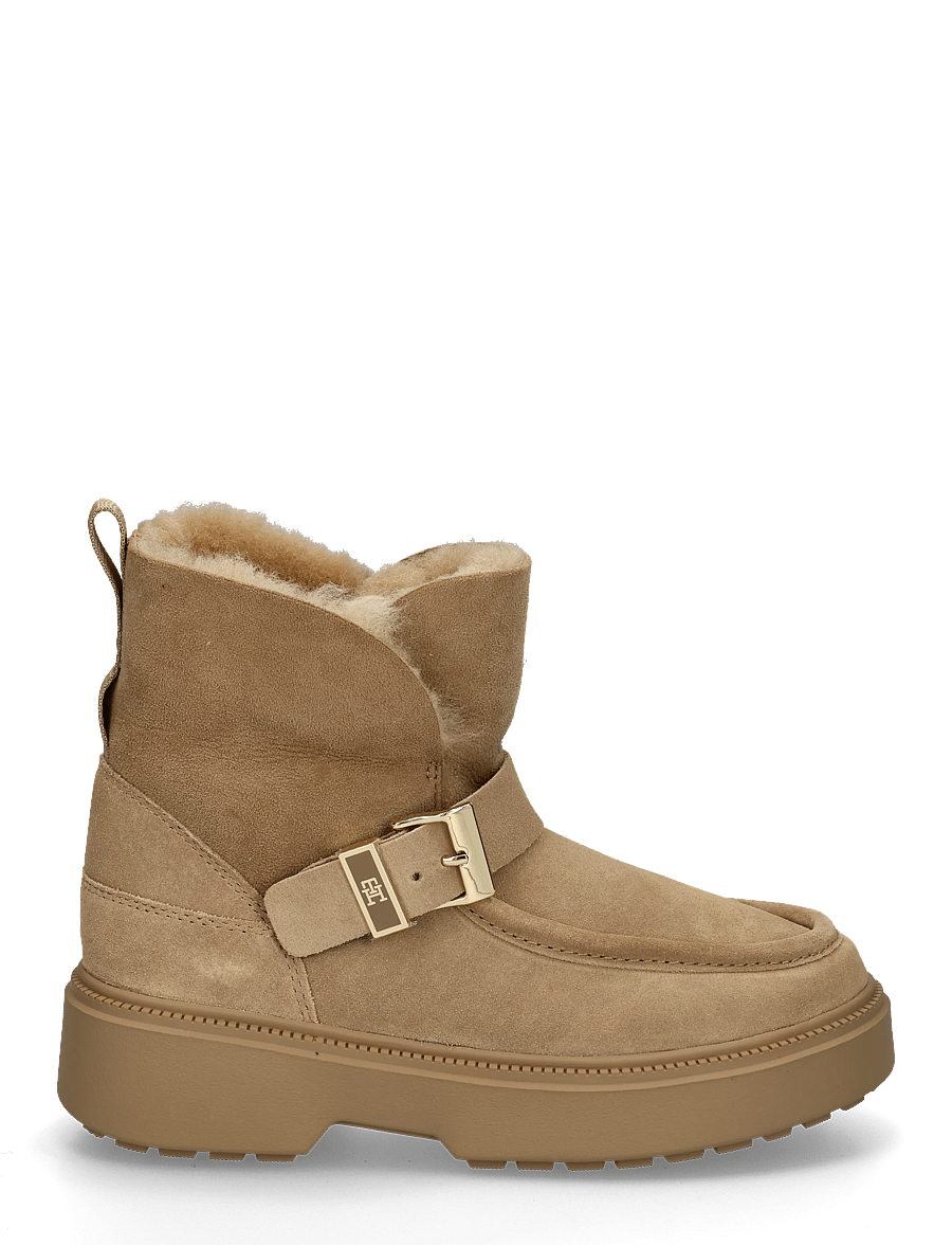 Tommy Hilfiger - TH BUCKLE SHEARLING SNOW BOOT - platta ankelboots - safari canvas - 2