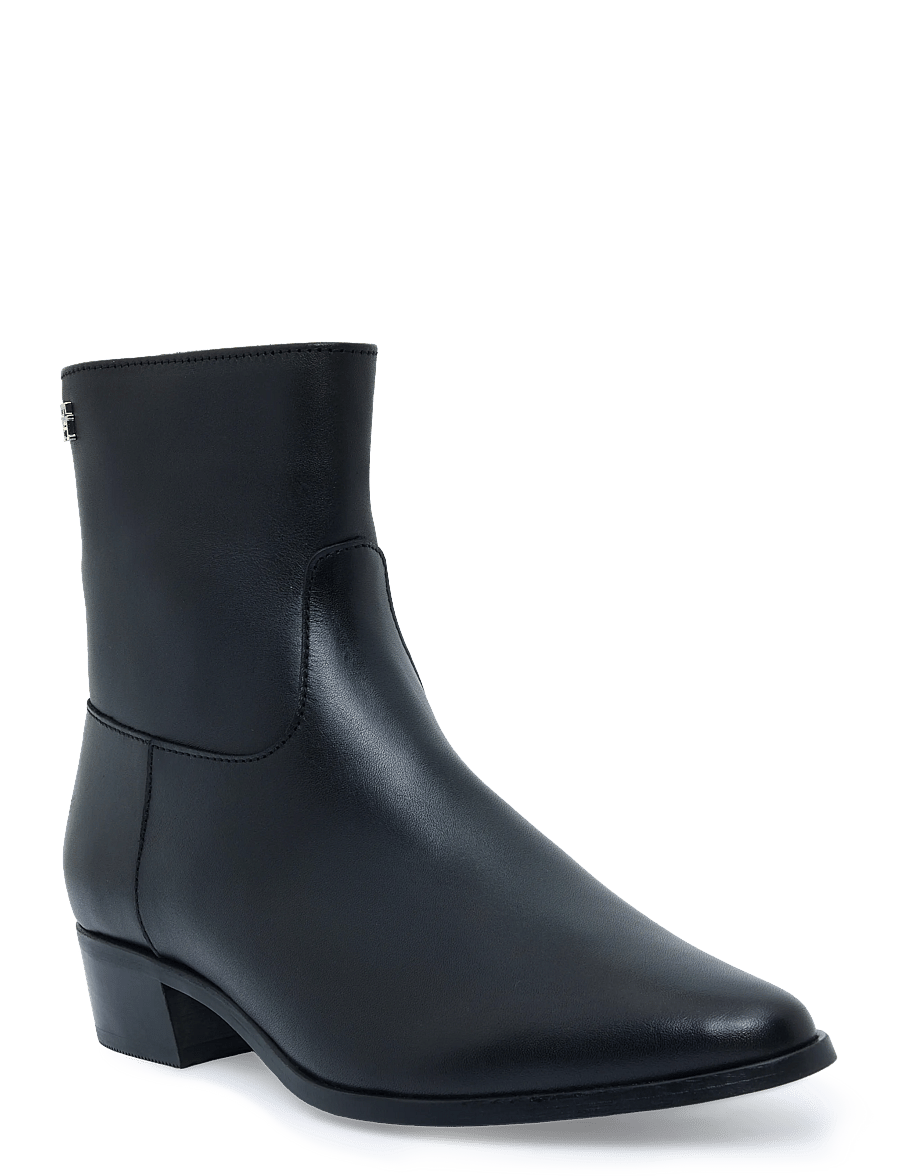 Tommy Hilfiger - LEATHER ANKLE BOOT W ZIP - støvletter - black - 0