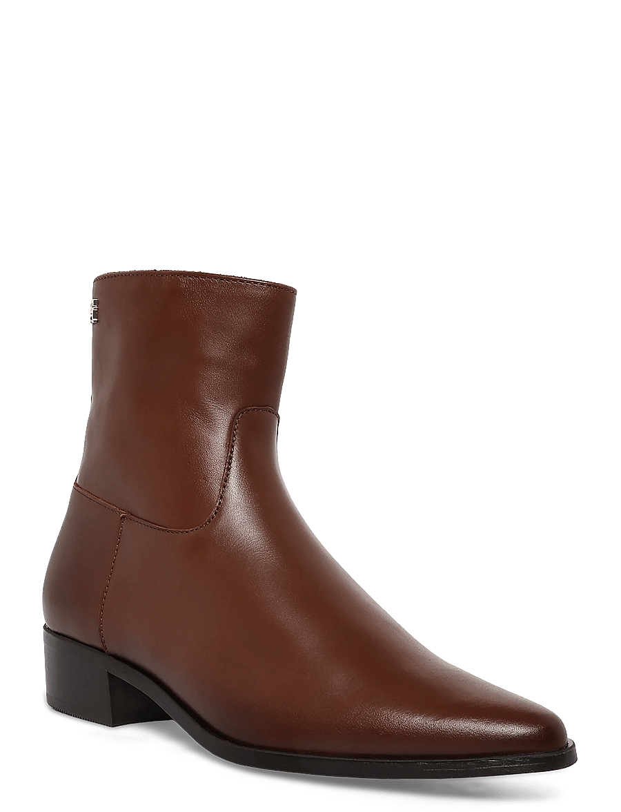 Tommy Hilfiger - LEATHER ANKLE BOOT W ZIP - stiefeletten mit absatz - winter cognac - 0