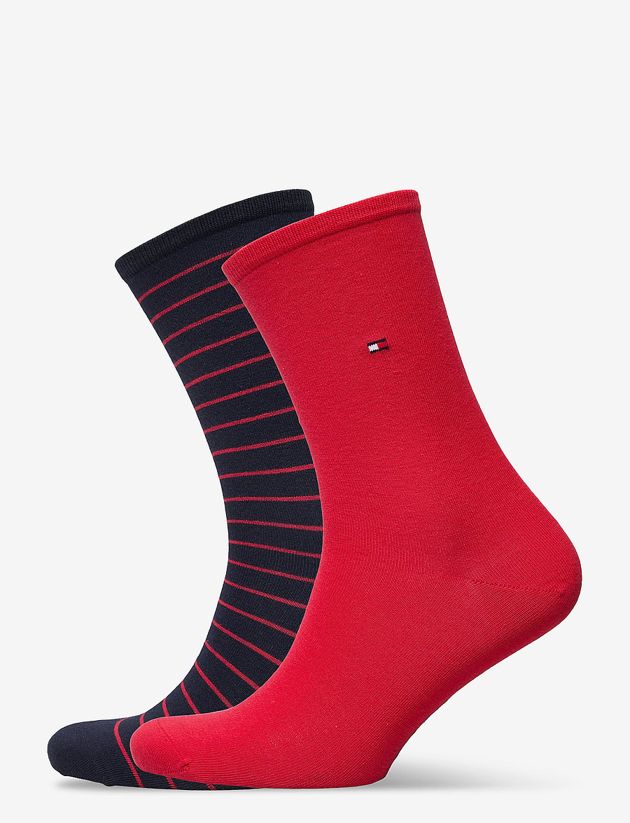 Tommy Hilfiger - TH WOMEN SOCK 2P SMALL STRIPE - paprastos kojinės - red / navy - 0