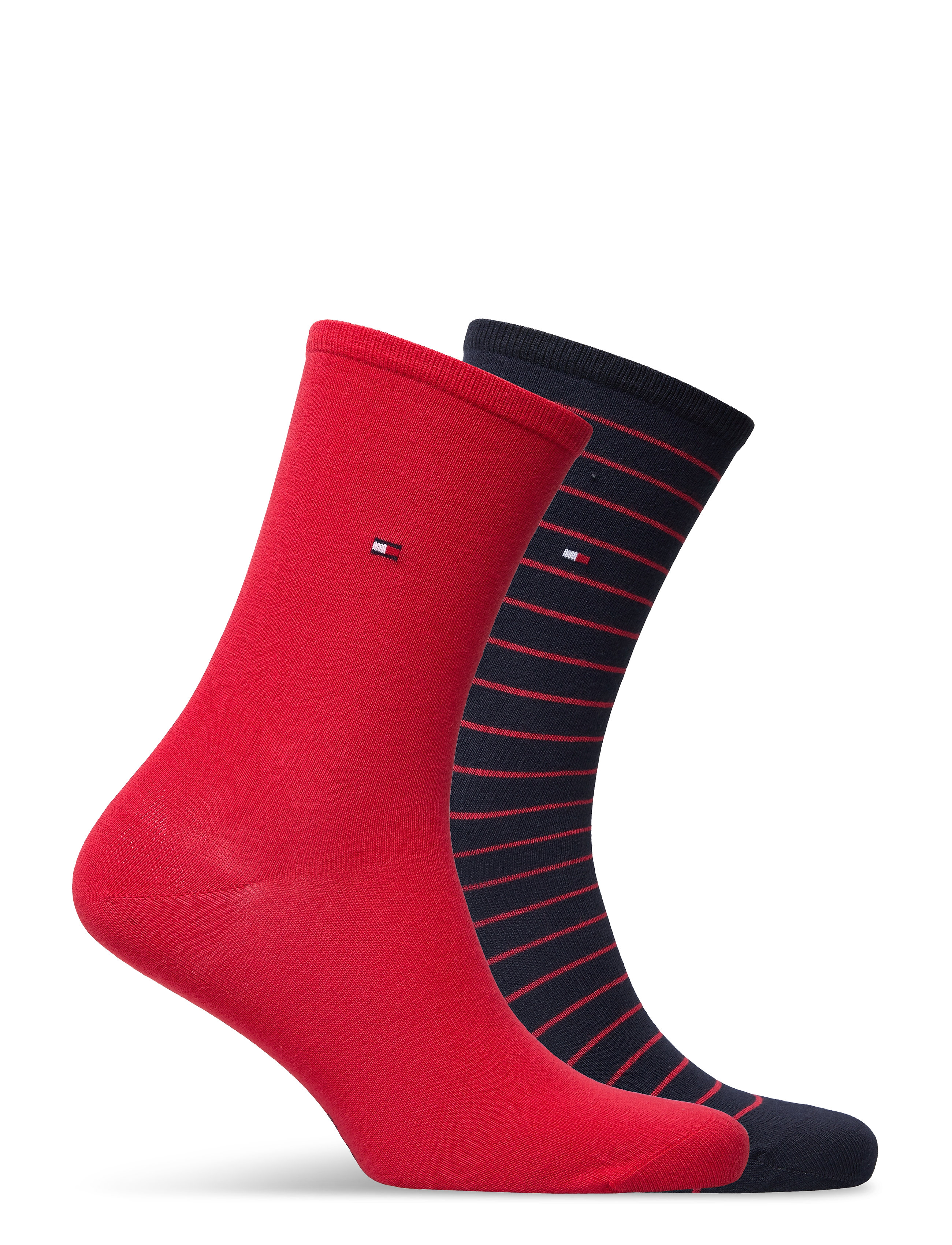 Tommy Hilfiger - TH WOMEN SOCK 2P SMALL STRIPE - paprastos kojinės - red / navy - 1