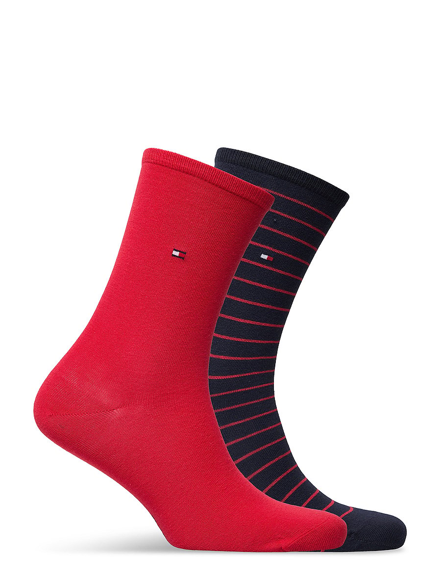 Tommy Hilfiger - TH WOMEN SOCK 2P SMALL STRIPE - paprastos kojinės - red / navy - 1