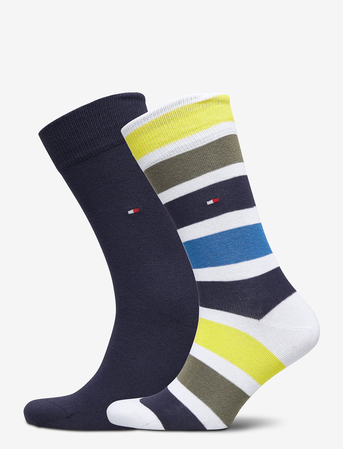 TH MEN SOCK 2P COLORBLOCK STRIPE - OLIVE