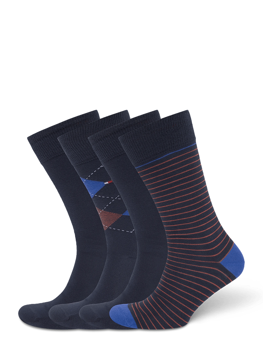 Tommy Hilfiger - TH MEN SOCK 4P CHECK & SMALL STRIPE ECOM - tennissocken - navy/chestnut brown - 0