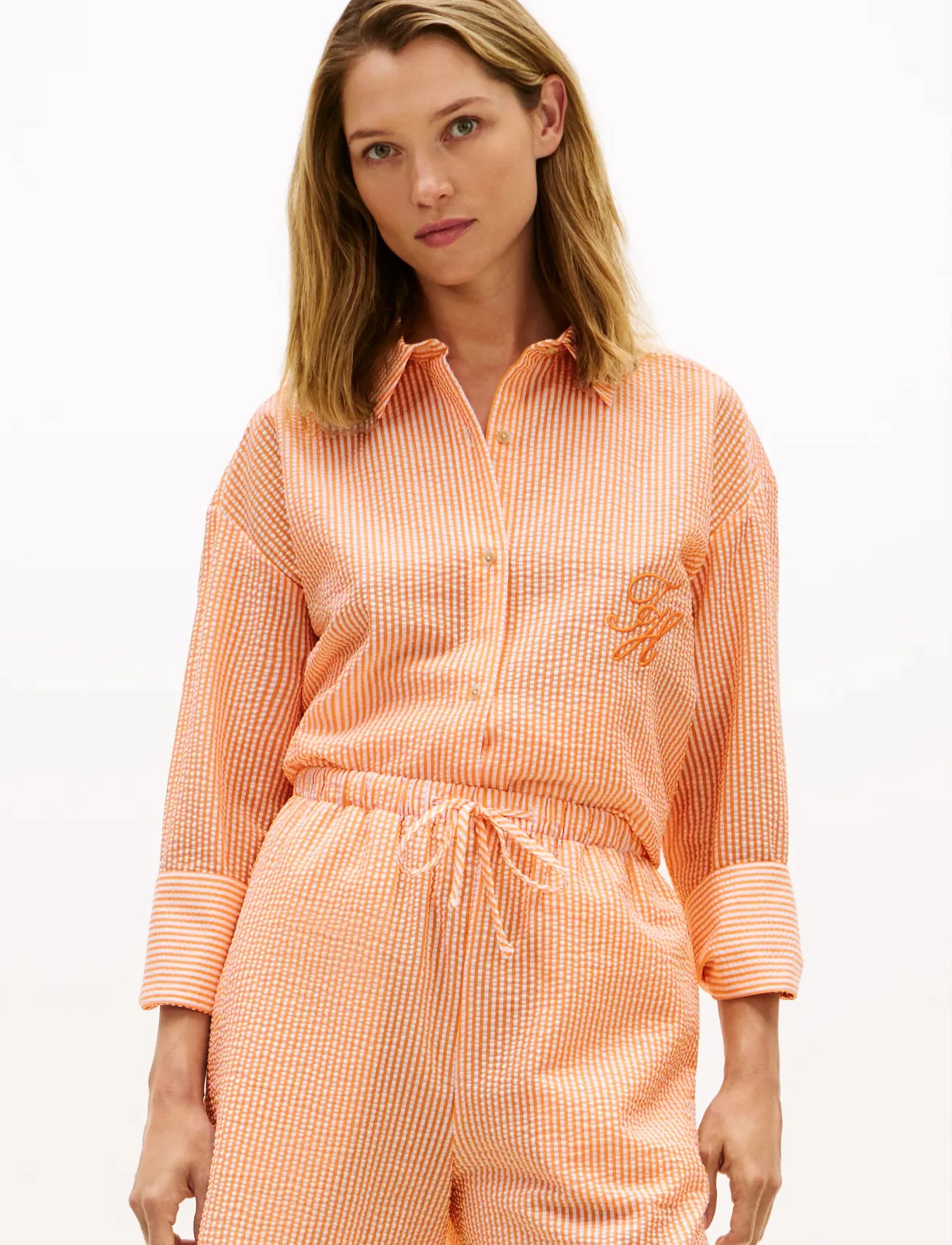 Tommy Hilfiger Seersucker Long Shirt - Orange - XS