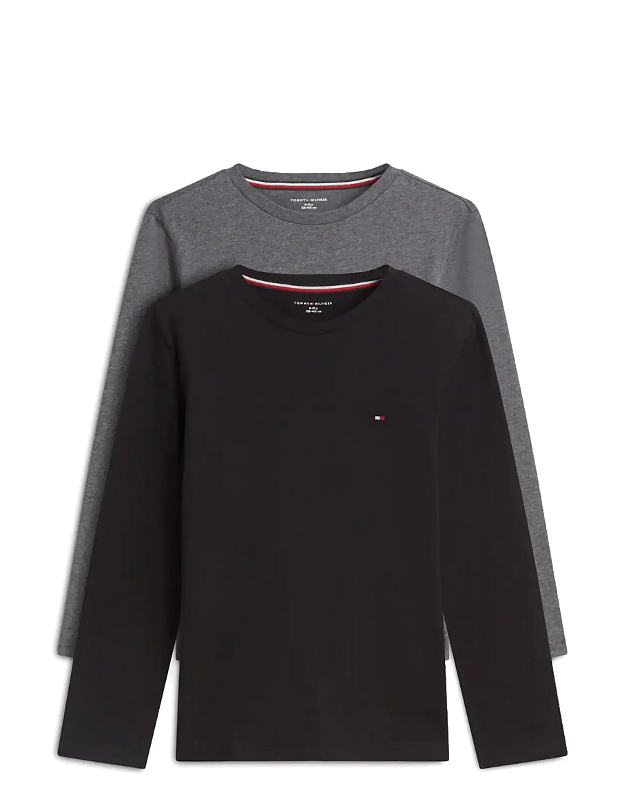 Tommy Hilfiger - 2 PK LS TEE - långärmade t-shirts - black dk grey heather - 1