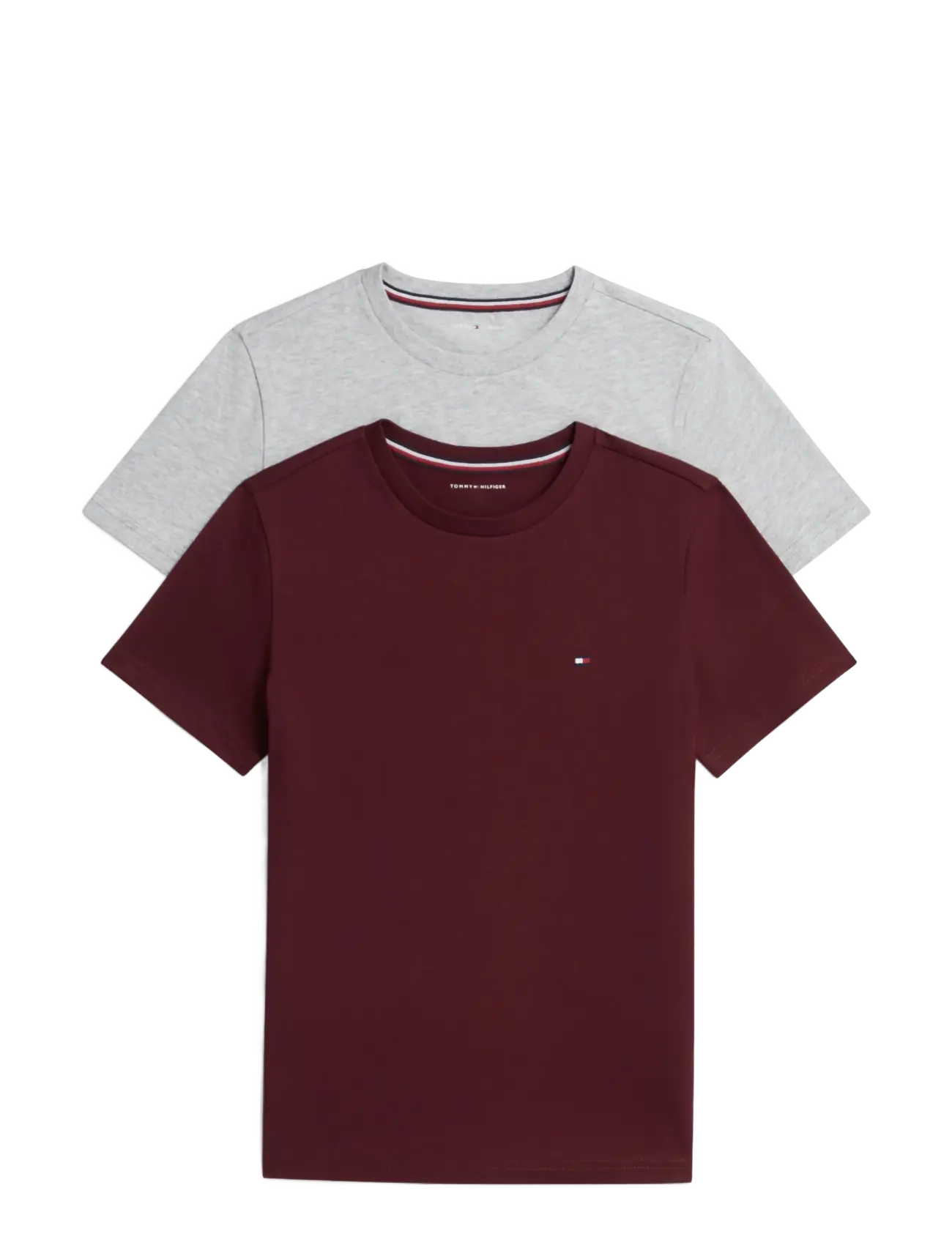 Tommy Hilfiger 2 PK SS TEE - T-shirts - L GRY HEATHER   BURGUNDY / burgundy
