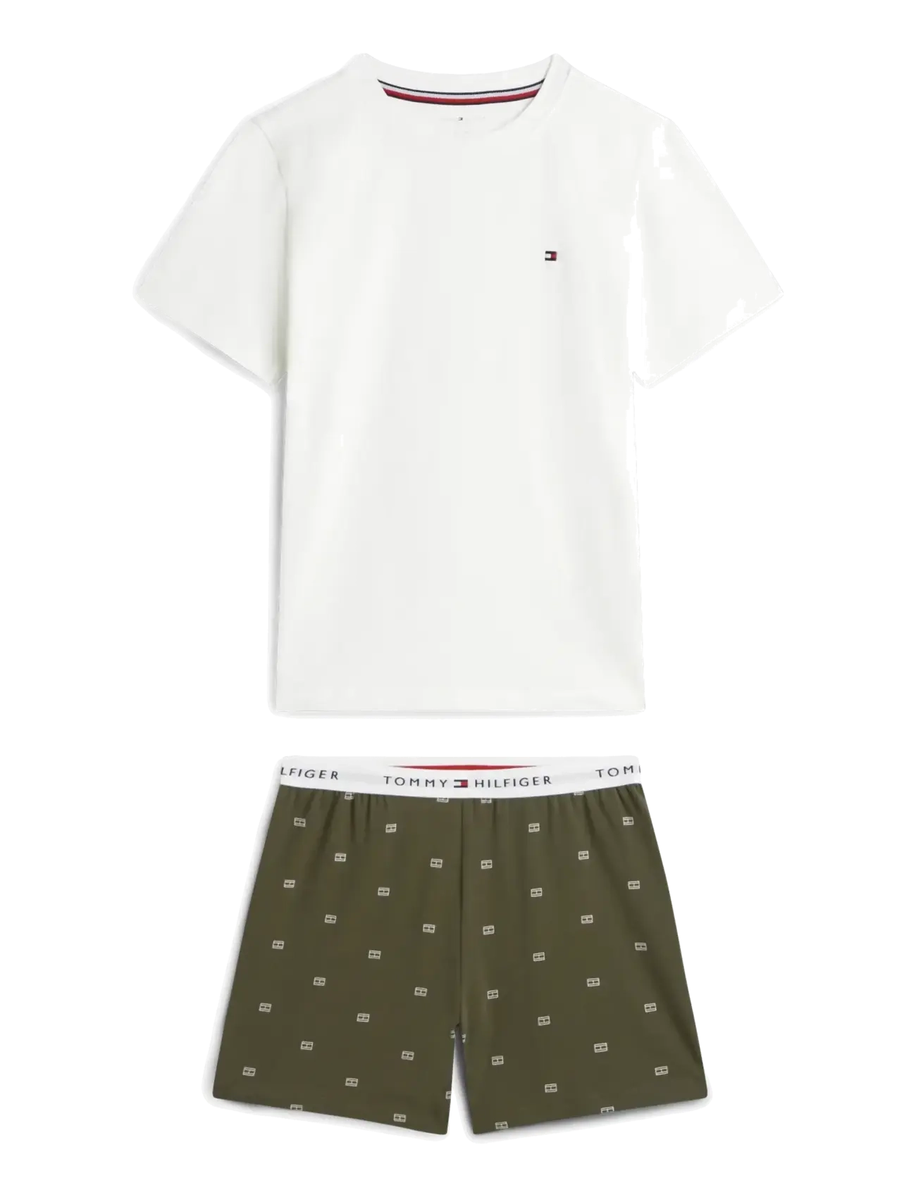 Tommy Hilfiger SS PJ SET - Teens 140-176 - ECRU   FLAG AOP / cream