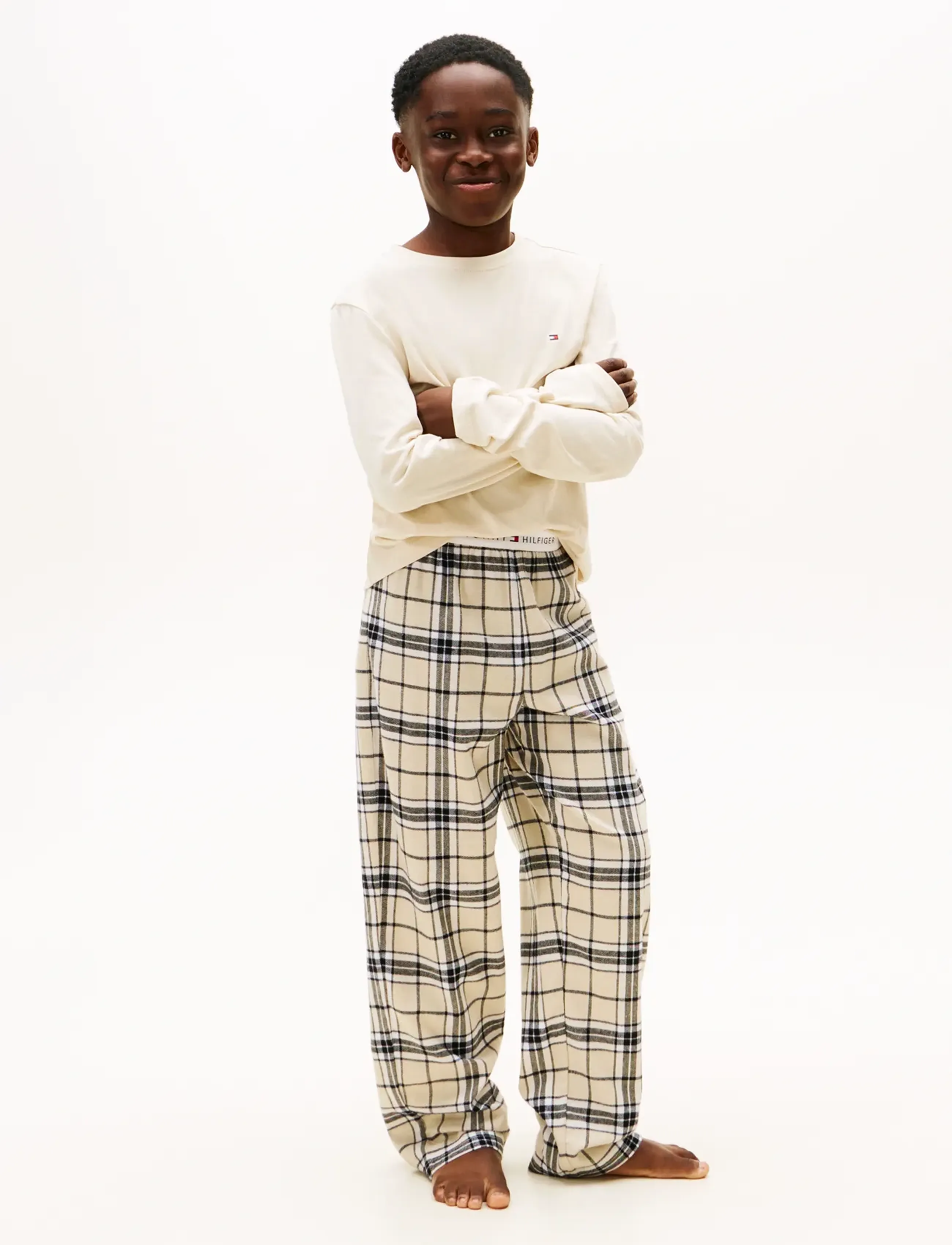 Tommy Hilfiger Flannel Pj Set Gifting, Børn, Flanel Pyjamas Sæt, Cream, Str: 140-152