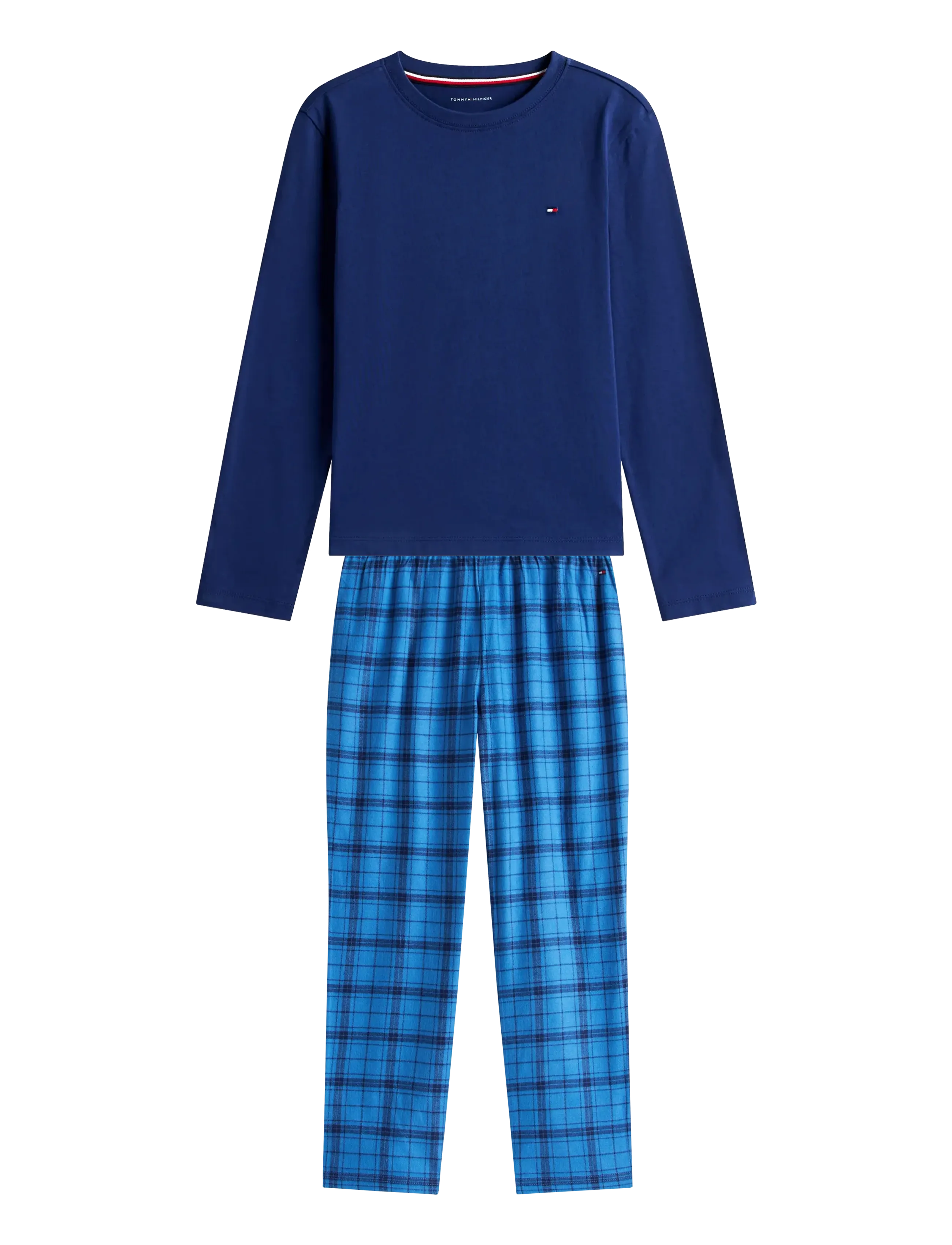 Tommy Hilfiger LS PJ STRAIGHT SET FLANNEL PRINT - Tøj - PREPPY NAVY / TONAL CHECK NAVY / blue