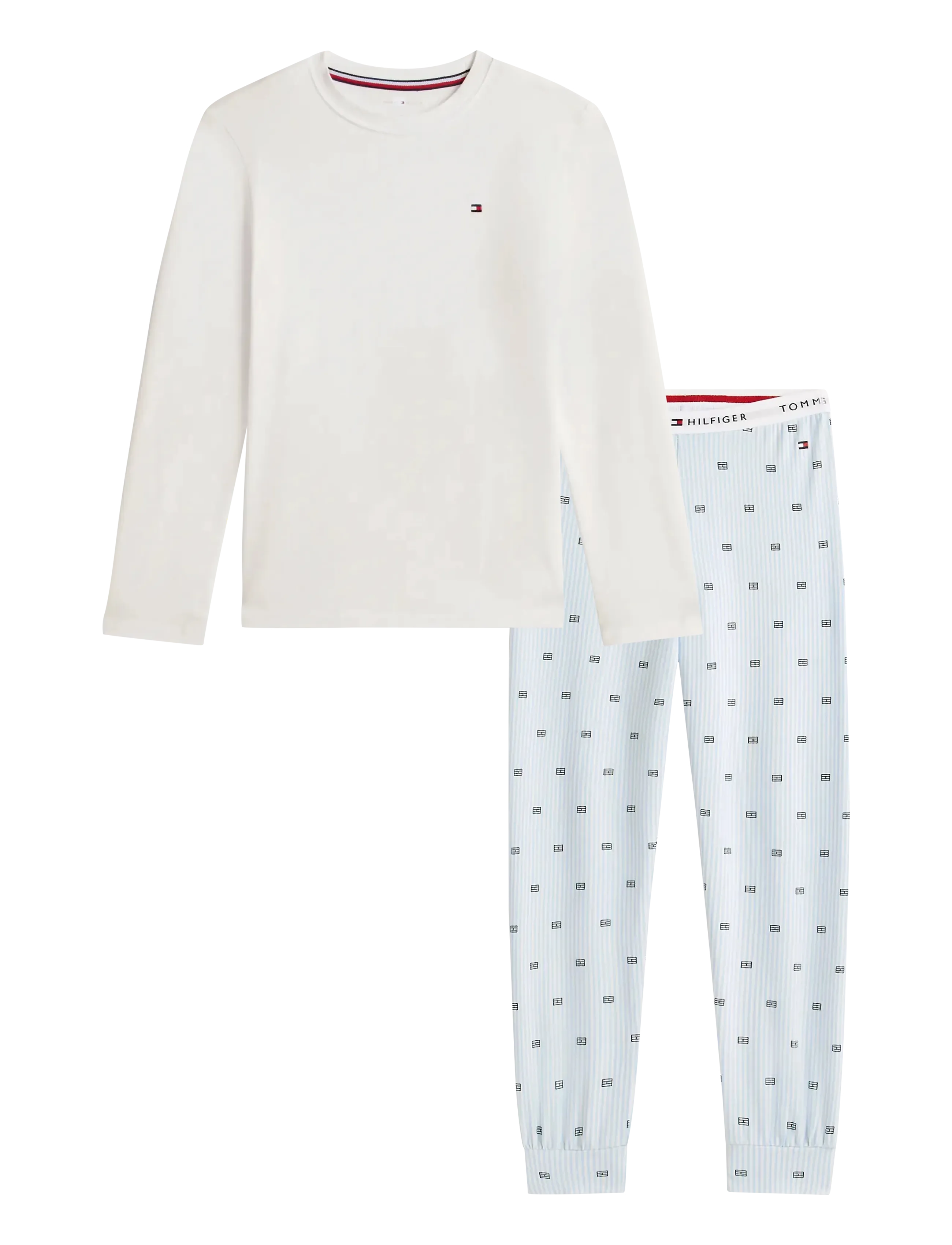 Tommy Hilfiger LS CUFFED PJ SET - Nightwear - WHITE   CRITTER ITHACA VESSEL BLUE / white