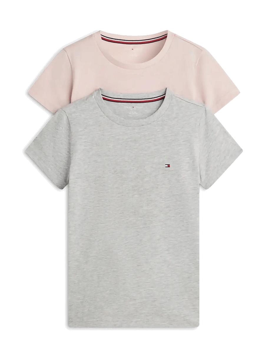 Tommy Hilfiger - 2 PK SS TEE - kortærmede t-shirts - foggy pink l gry htr - 1