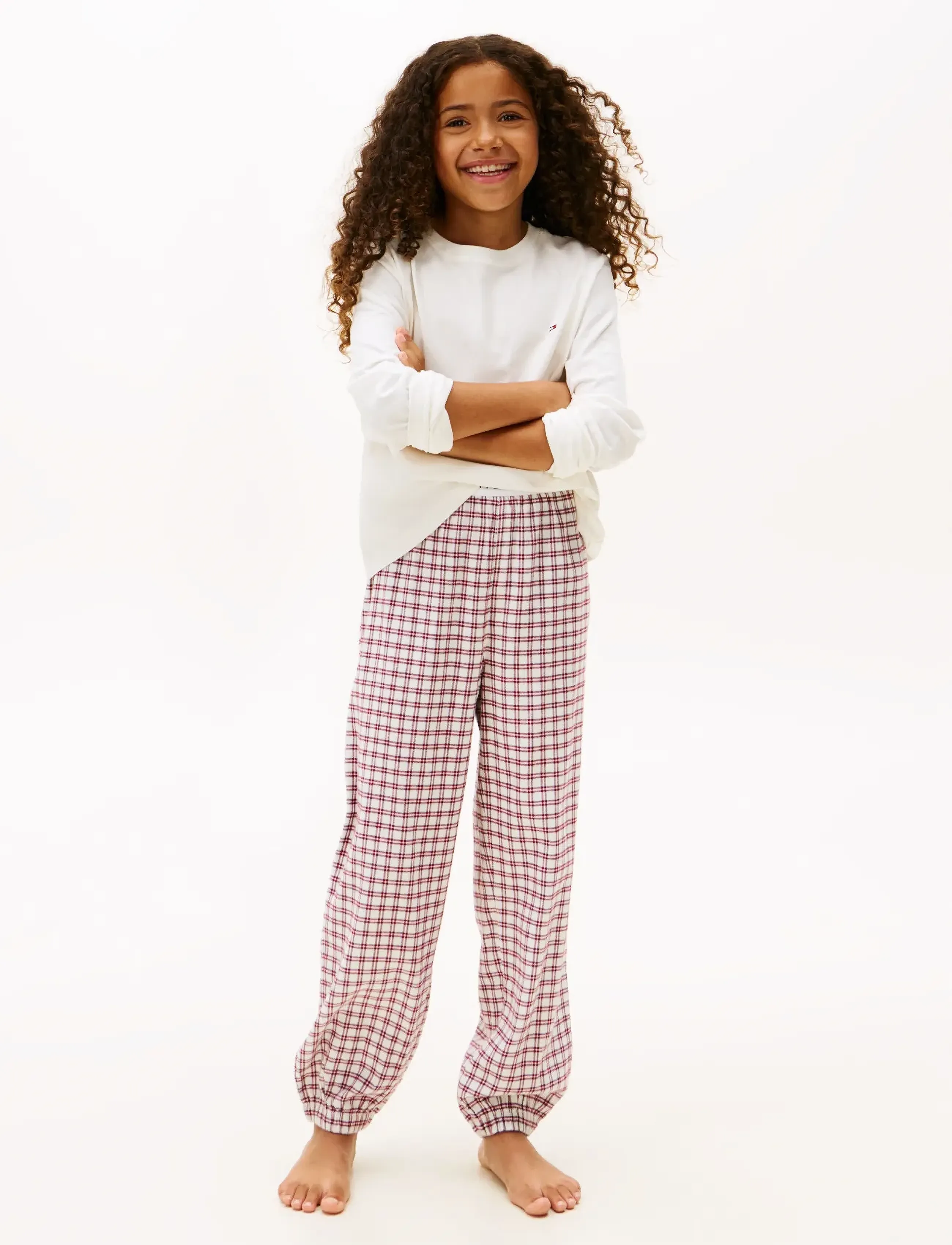 Tommy Hilfiger Ls Cuffed Pj Set Gifting, 140-152, T-shirts, Creme - Long-sleeved Kinder