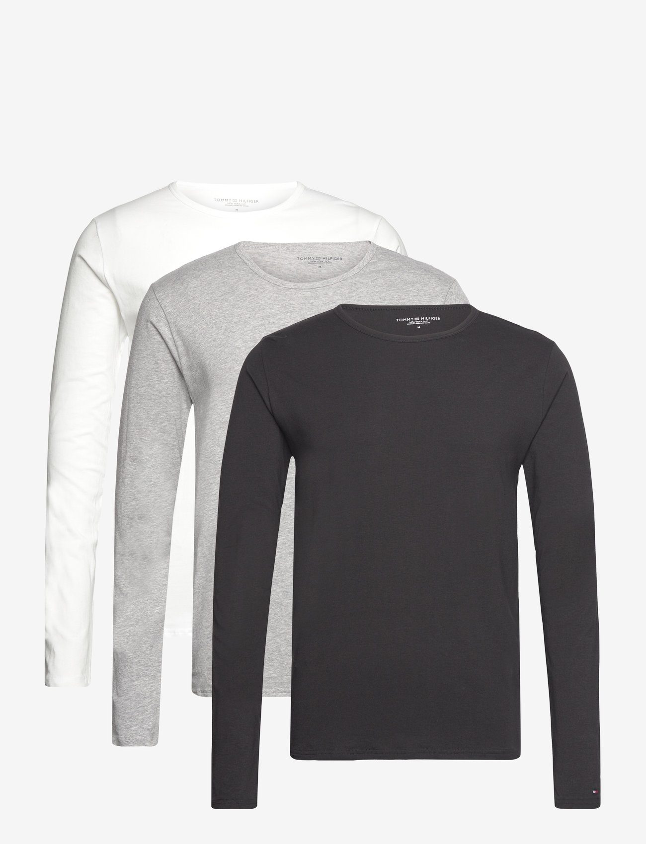 Tommy Hilfiger - 3P LS Tee - långärmade t-shirts - black white grey heather - 1