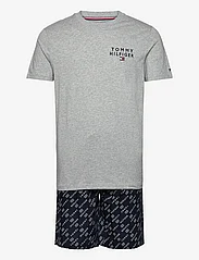 Tommy Hilfiger - SS WOVEN PJ SET DRAWSTRING - pidžamu komplekts - grey ht / th diagonal logo flag - 0