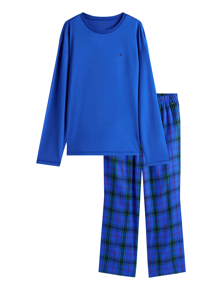 Tommy Hilfiger - LS FLANNEL SLIPPERS SET - BOXED - pyjamasets - noble blue/blue reiker tartan - 1