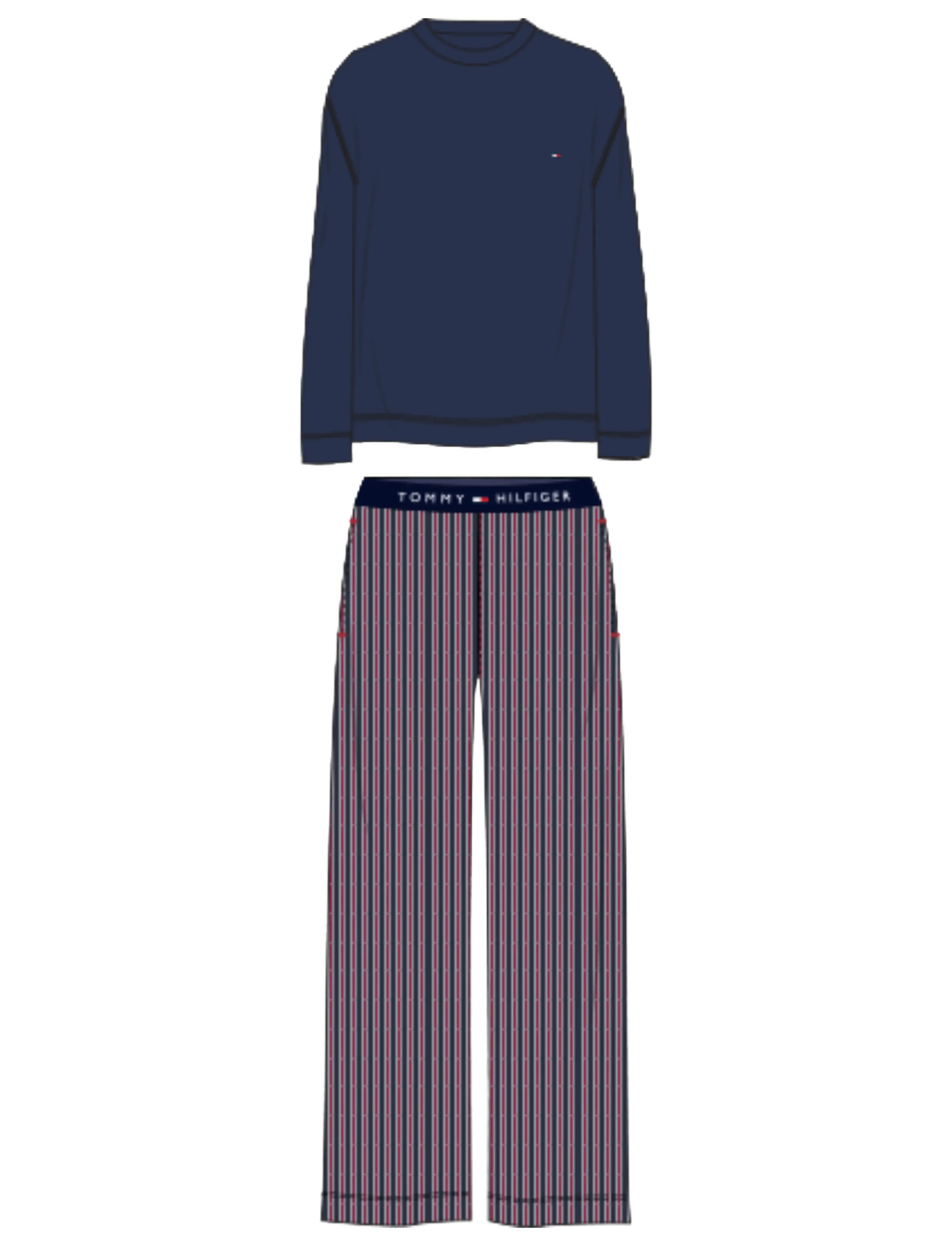 Tommy Hilfiger LS JERSEY PJ SET PRINT - Unterwäsche - PREPPY NAVY RWB STRIPE / blue