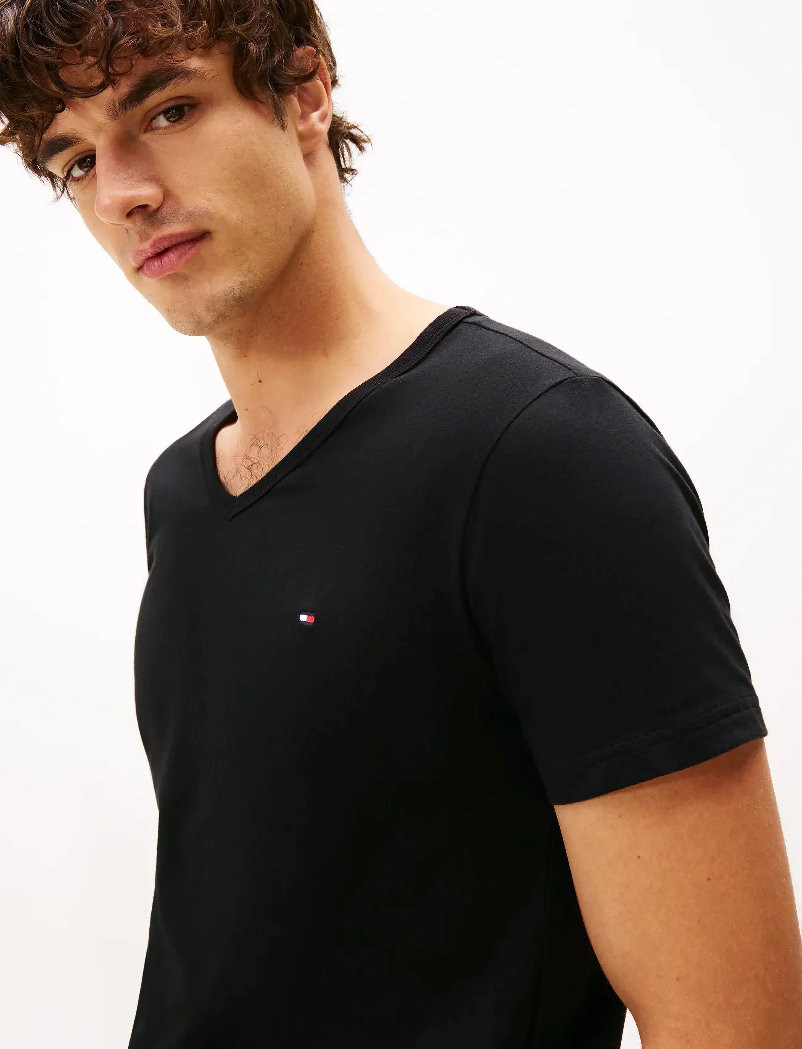 Tommy Hilfiger - 3P SS V-NECK TEE - black/white/mid grey heather - 3