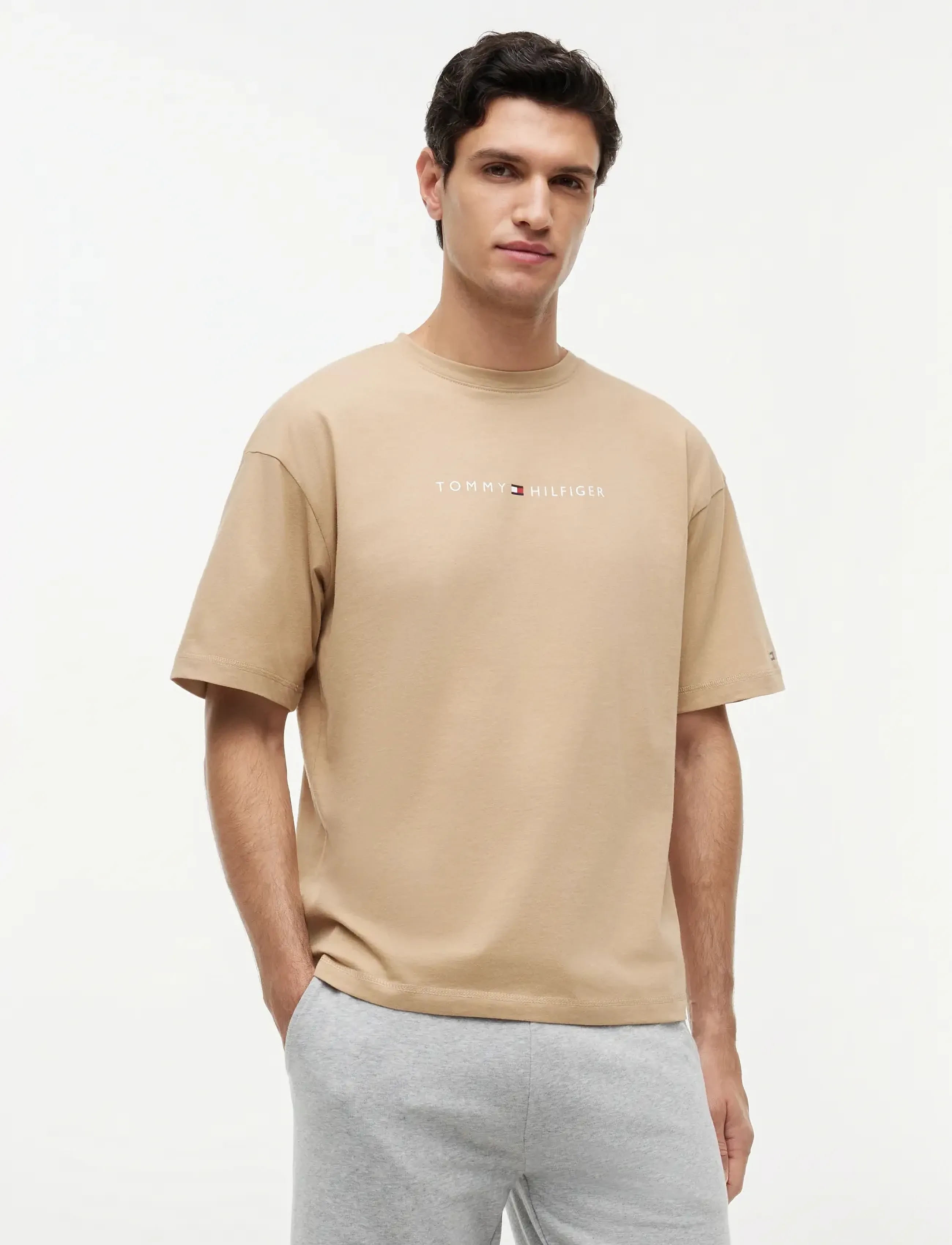 Tommy Hilfiger SS LOGO TEE - Tommy Hilfiger - DESERT / beige