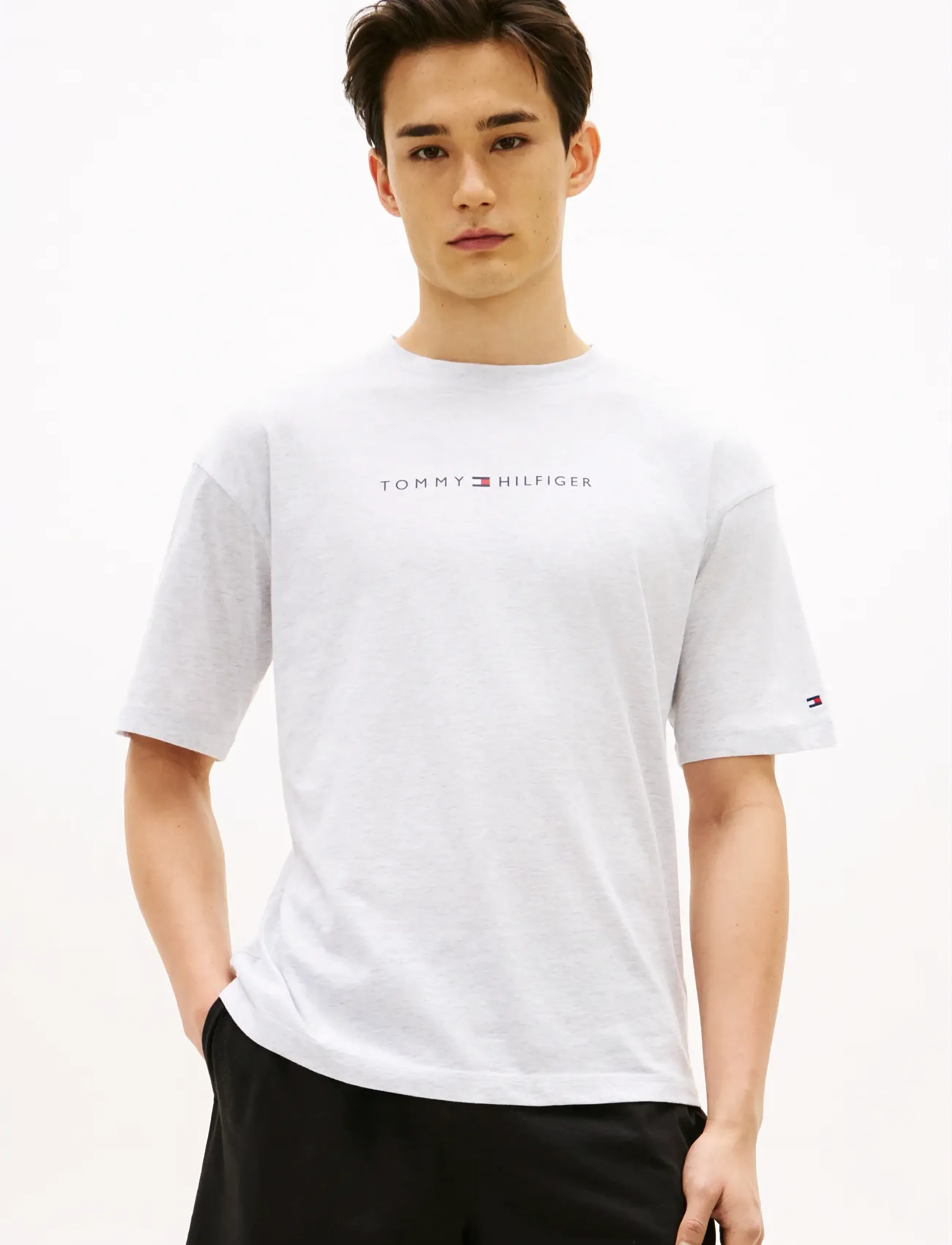 Tommy Hilfiger SS LOGO TEE - Tøj - ICE GREY HEATHER / grey