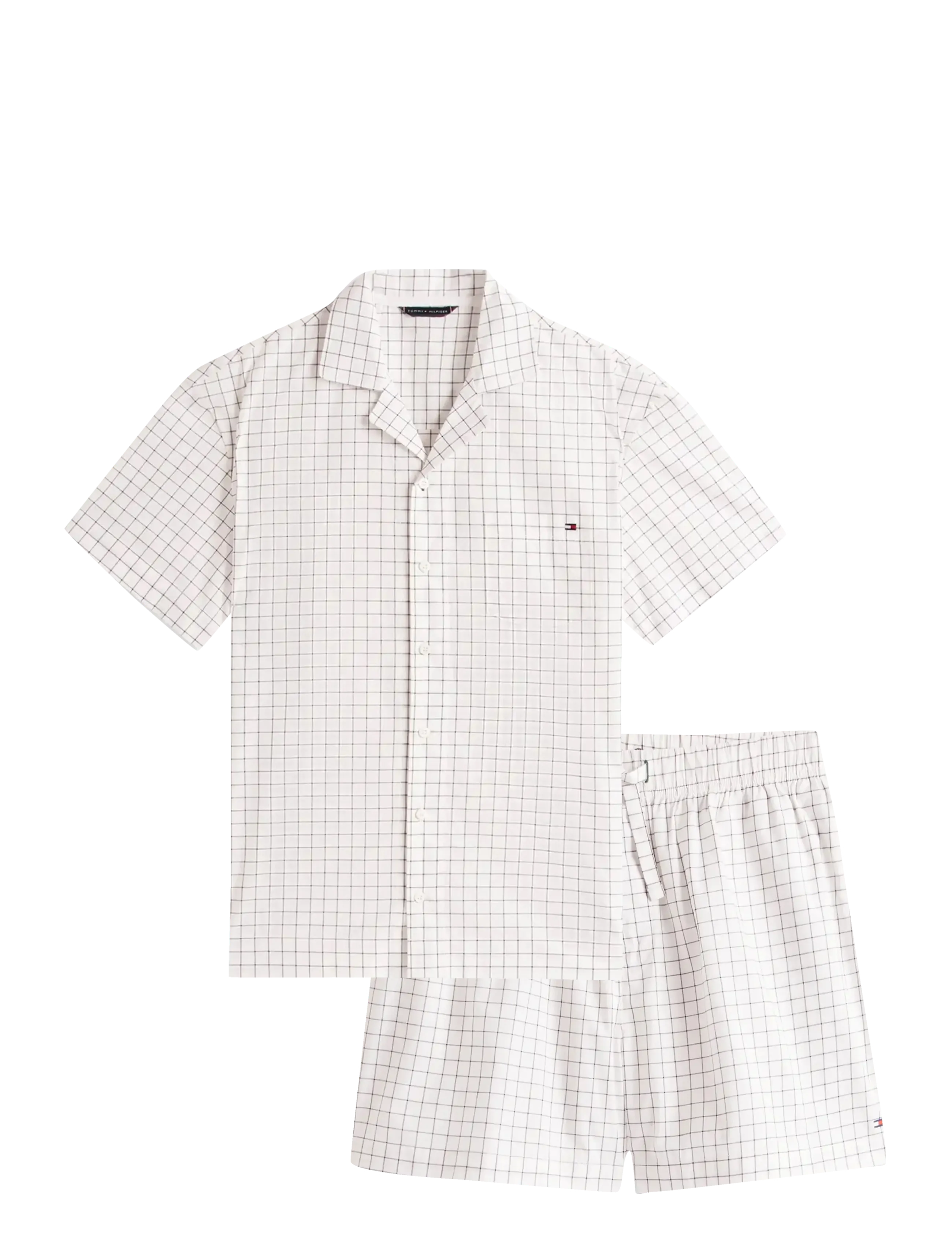 Tommy Hilfiger SS WOVEN PJ SET - Uus - LINEAR GRID CHECK / white