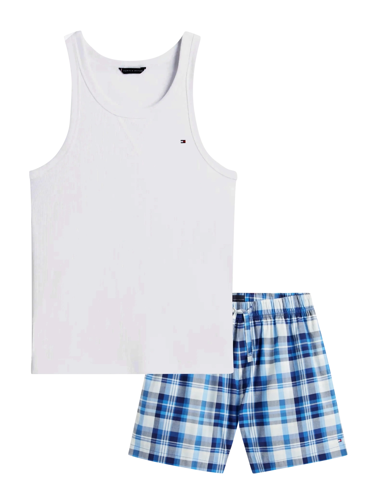 Tommy Hilfiger TANK & WOVEN SHORT SET - Pyjamas - WHITE BLUE MADRASS / blue