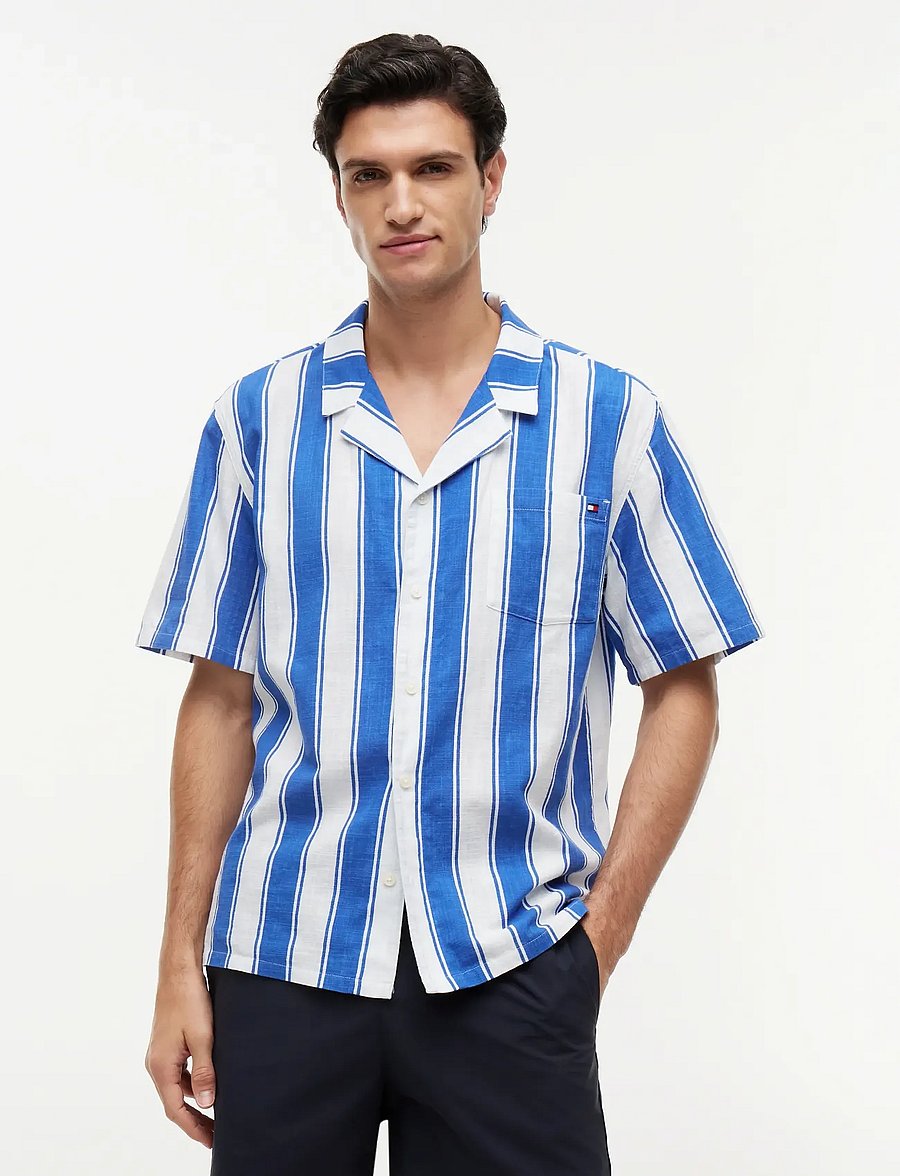 Tommy Hilfiger - WOVEN BOWLING SHIRT PRINT - kortærmede skjorter - summer stripe blue orbit - 0