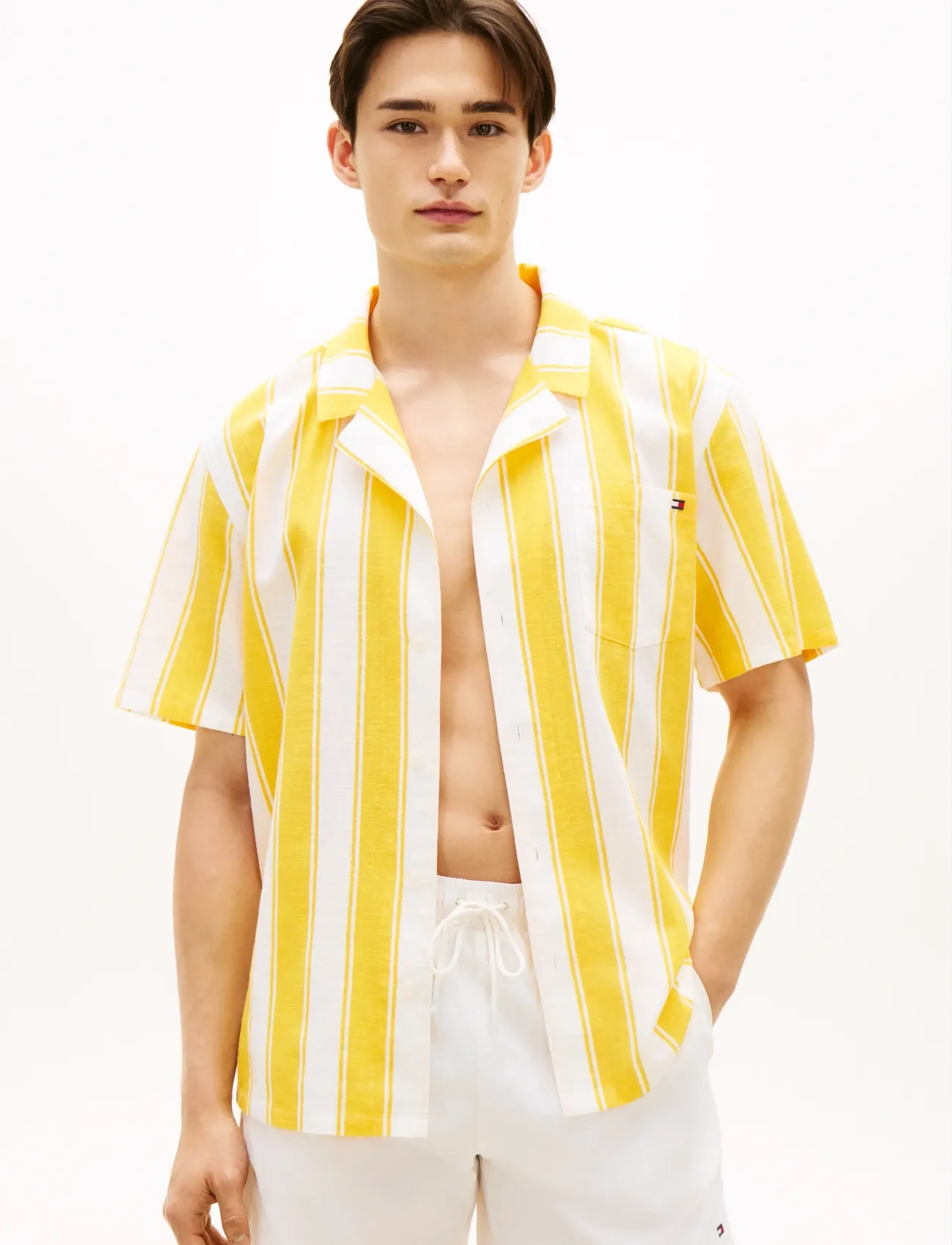 Tommy Hilfiger WOVEN BOWLING SHIRT PRINT - Särgid - SUMMER STRIPE SUNSHOWER / yellow