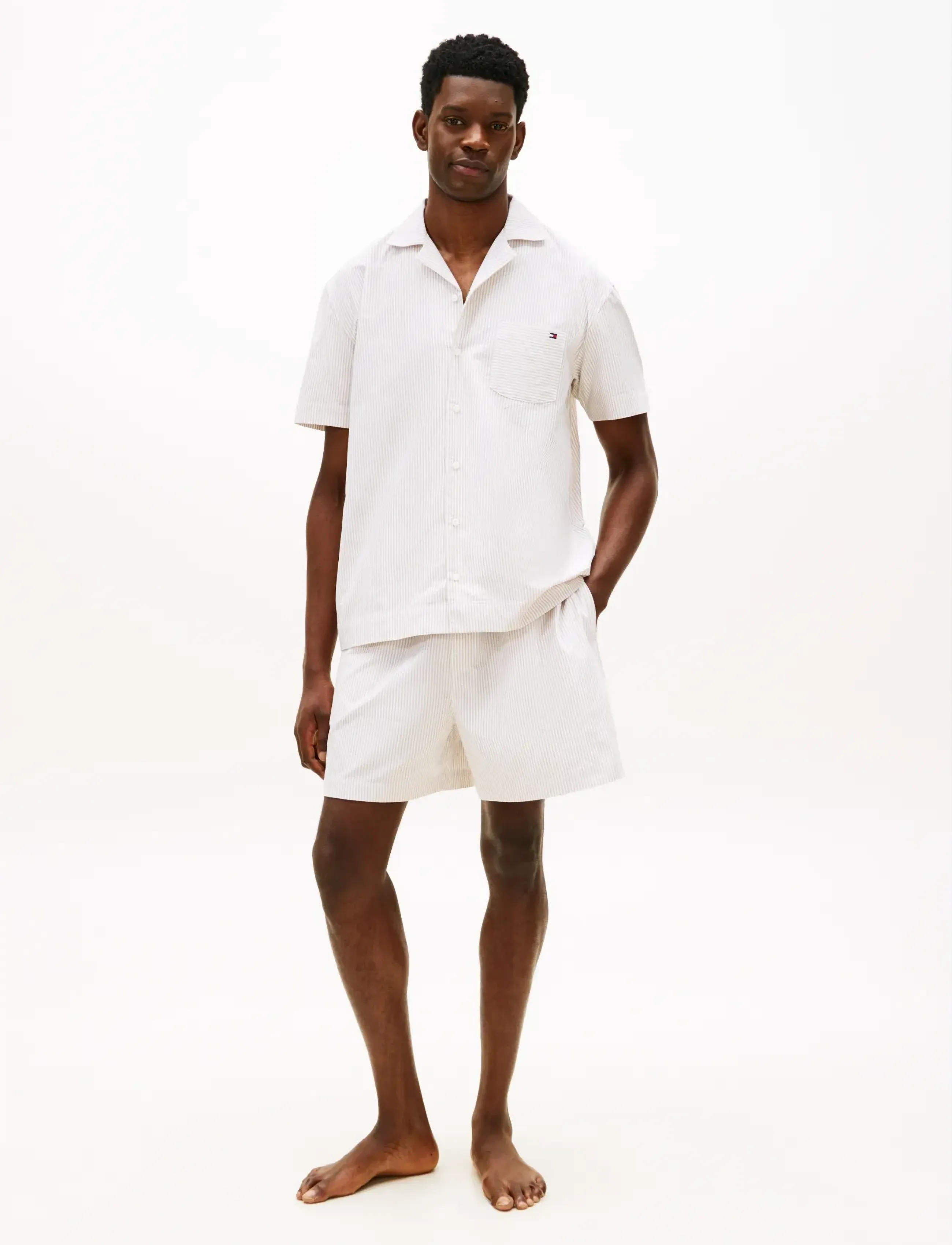 Tommy Hilfiger SS WOVEN SHORT SET OXFORD - Underwear - CARAMEL OXFORD / cream