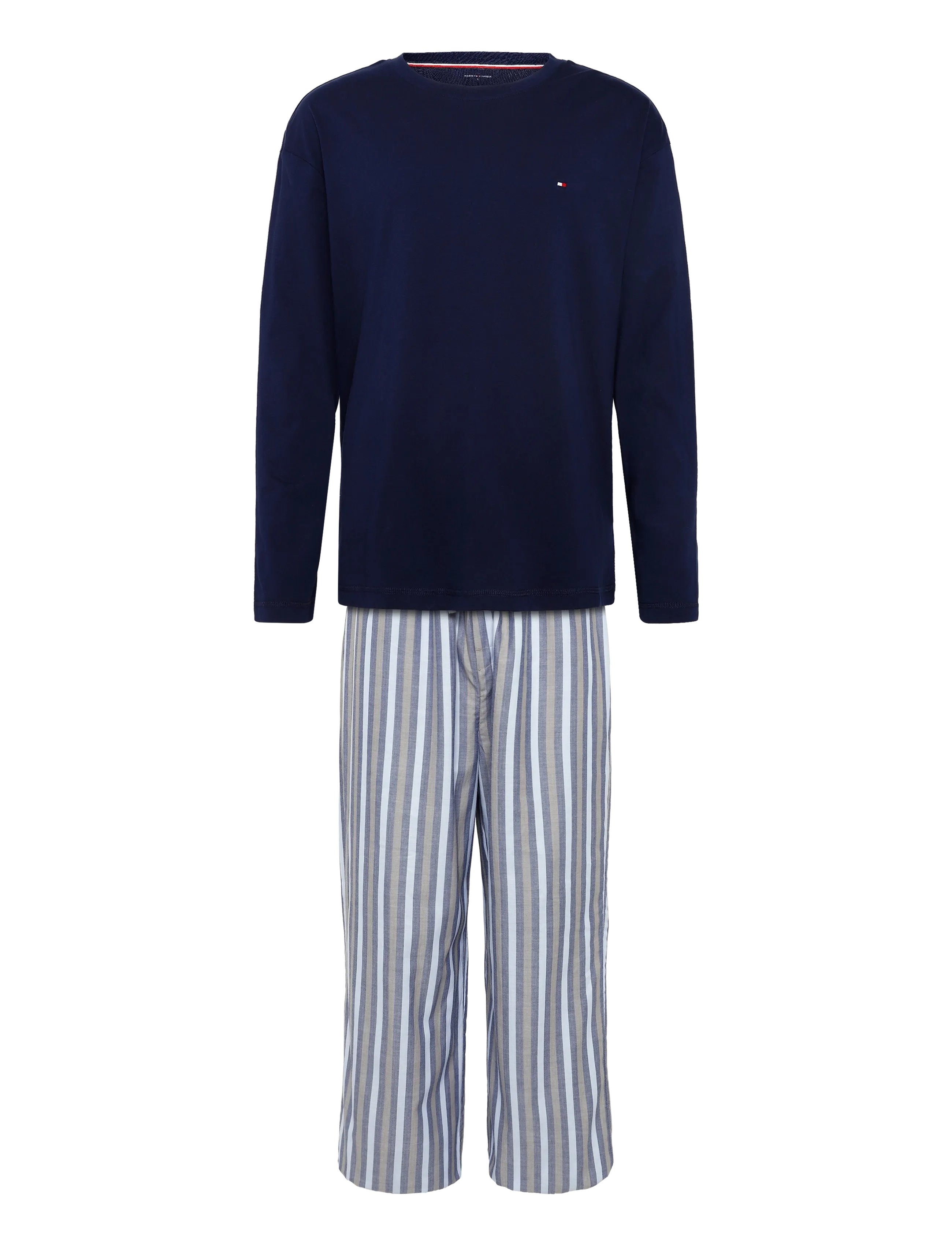 Tommy Hilfiger LS WOVEN PJ SET PRINT SELF WB - Nattøj sæt - CARBON NAVY   HERRINGBONE STRIPE / navy