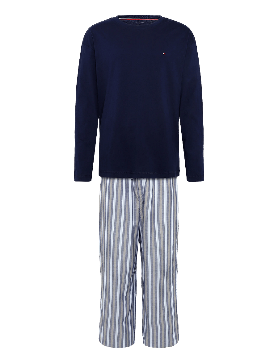 Tommy Hilfiger - LS WOVEN PJ SET PRINT SELF WB - nattøj sæt - carbon navy herringbone stripe - 1