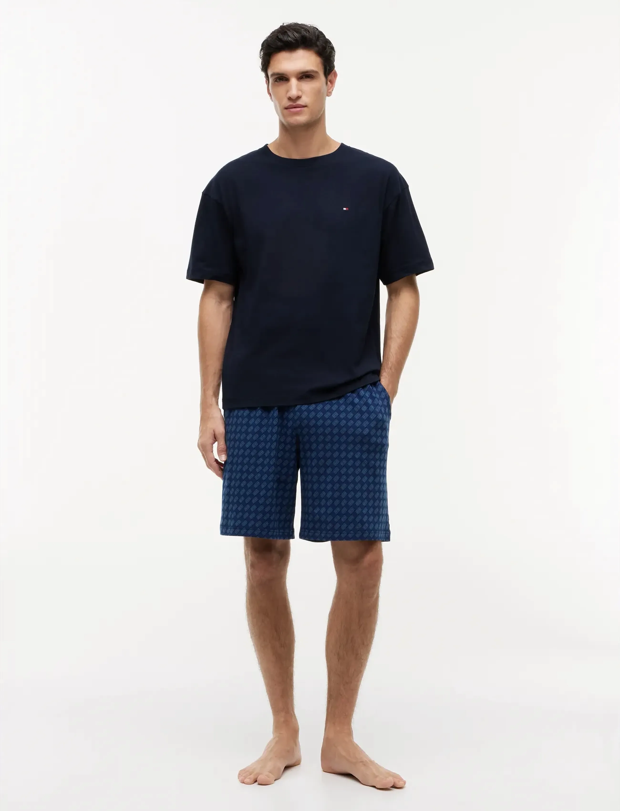 Tommy Hilfiger Ss Jersey Pj Set Print, Mænd, Shorts Pyjamas Sæt, Navy, Str: S