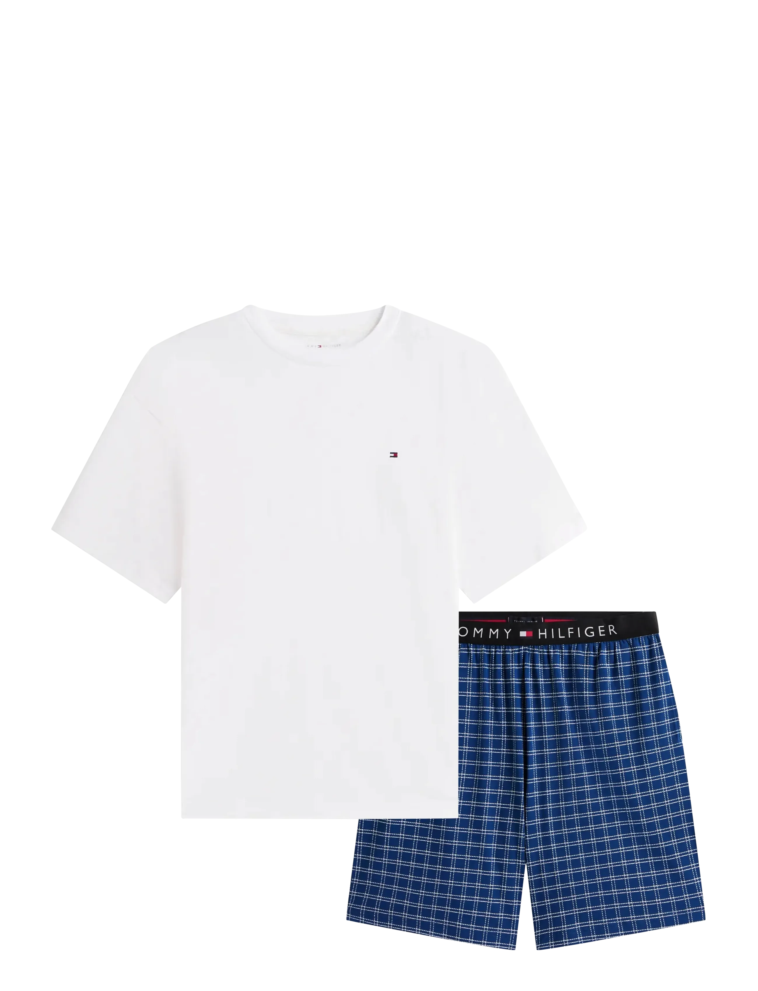Tommy Hilfiger SS JERSEY PJ SET PRINT - Nattøj sæt - WHITE WINDOW PAIN CHECK / blue