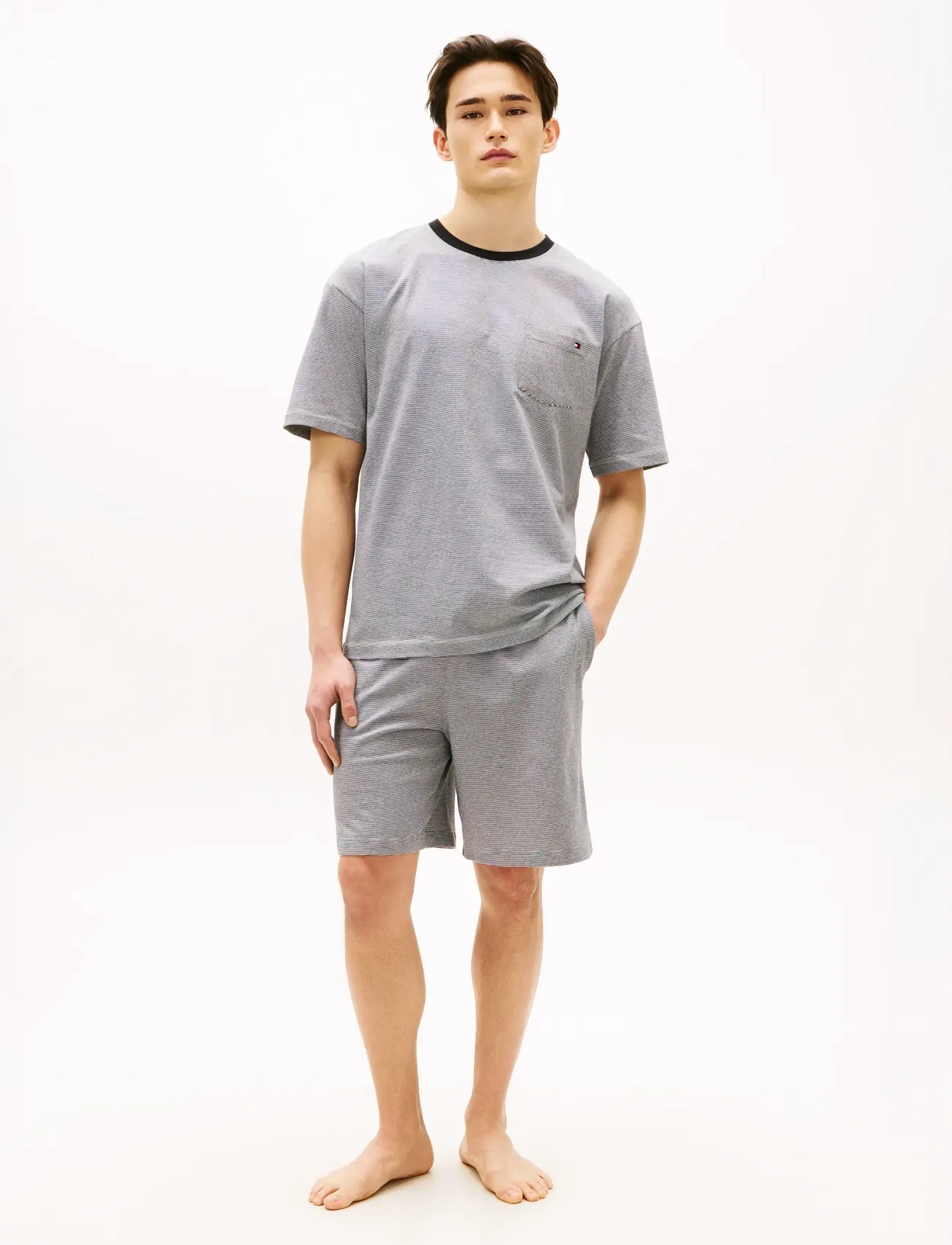 Tommy Hilfiger SS JERSEY PJ SET MINI STRIPE - Underwear - BLACK MINI STRIPE / grey