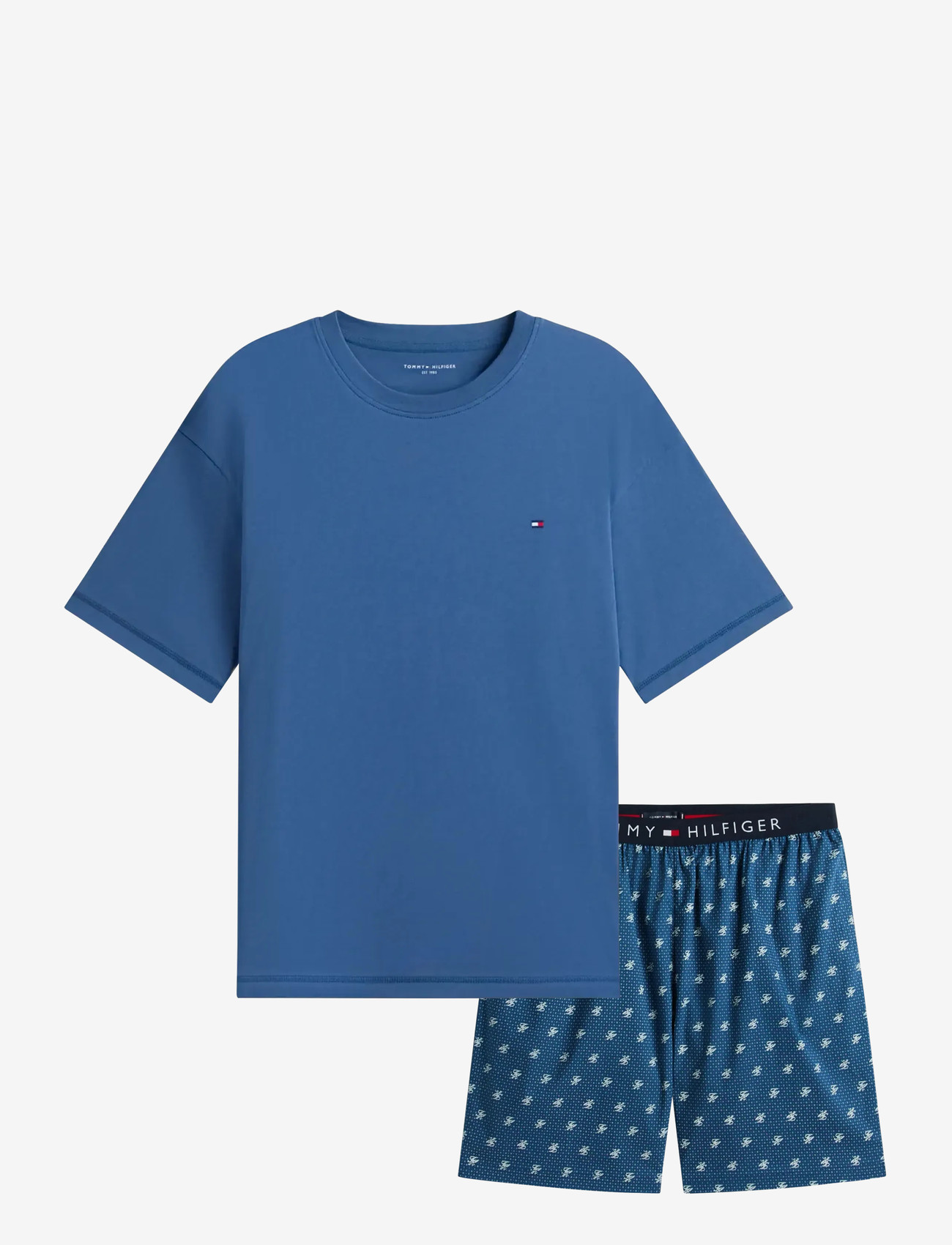 Tommy Hilfiger - SS WOVEN SHORT PRINT SET - nattøj sæt - aegean sea th script geo - 1