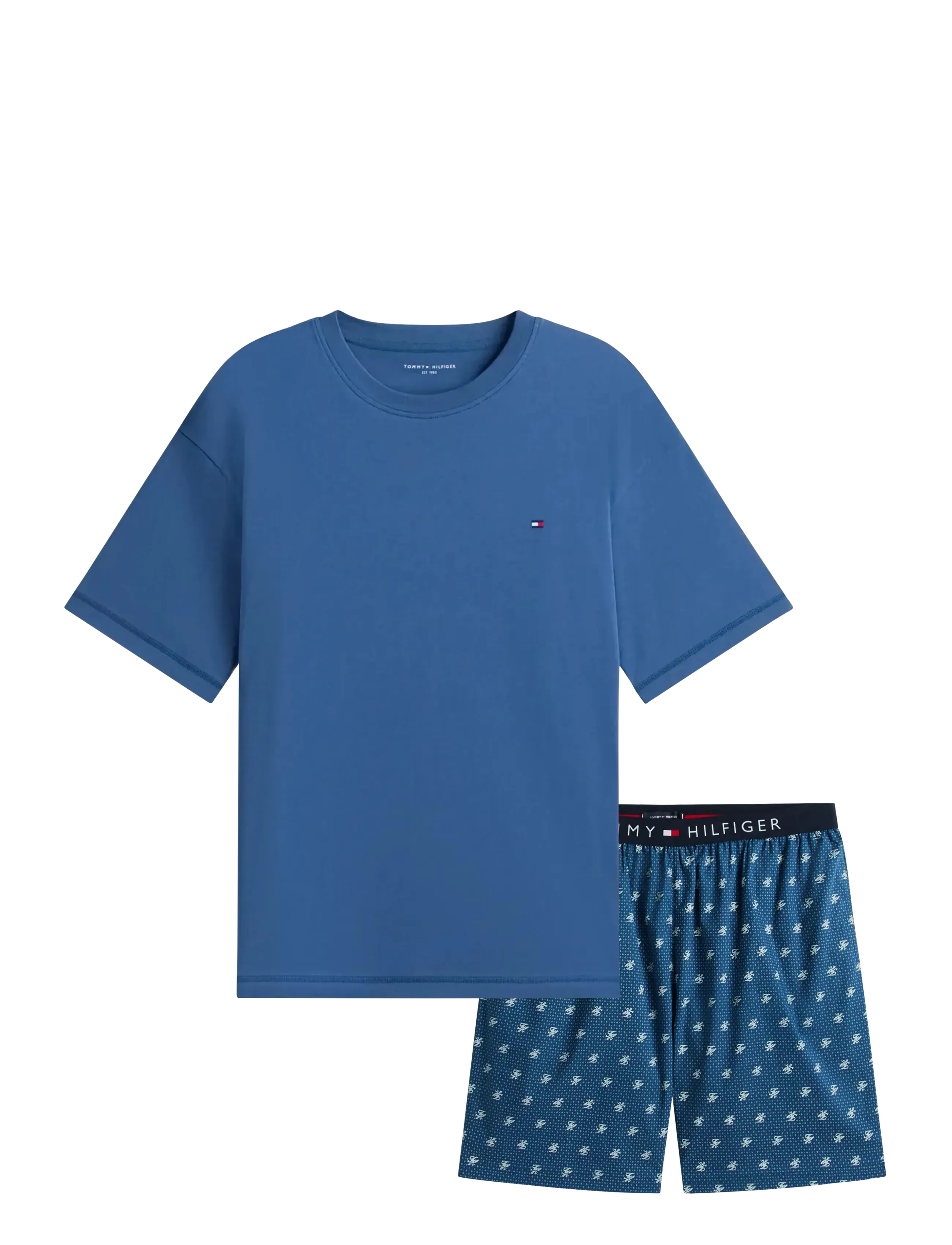 Tommy Hilfiger SS WOVEN SHORT PRINT SET - Pižamos - AEGEAN SEA TH SCRIPT GEO / blue
