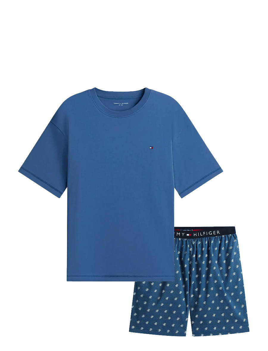 Tommy Hilfiger - SS WOVEN SHORT PRINT SET - pidžaamakomplektid - aegean sea th script geo - 1