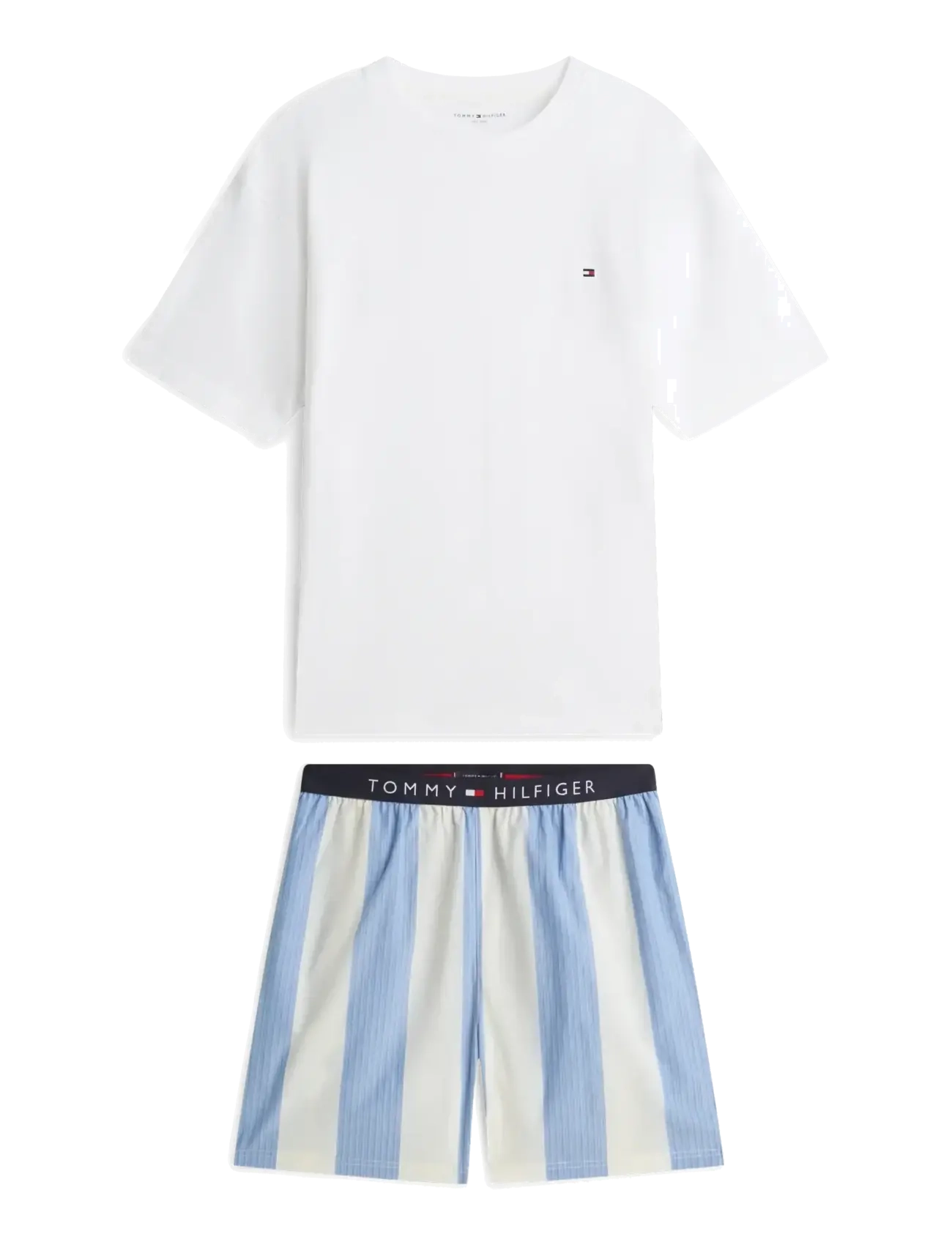 Tommy Hilfiger SS WOVEN SHORT PRINT SET - Uus - ECRU BLOCK STRIPE / white