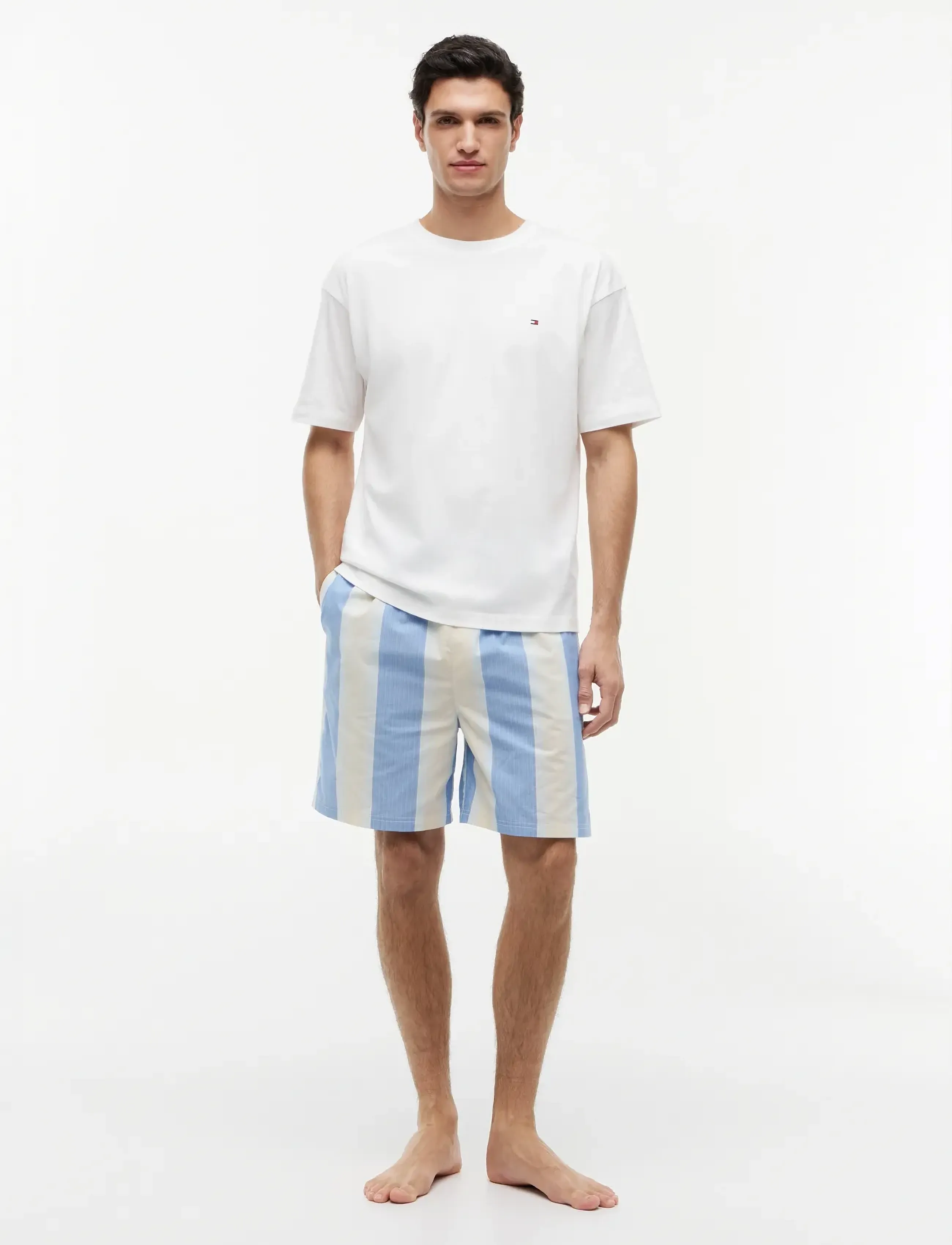 Tommy Hilfiger Ss Woven Short Print Set, Mænd, Kortærmet Shorts Pyjamas Sæt, Hvid, Str: XL