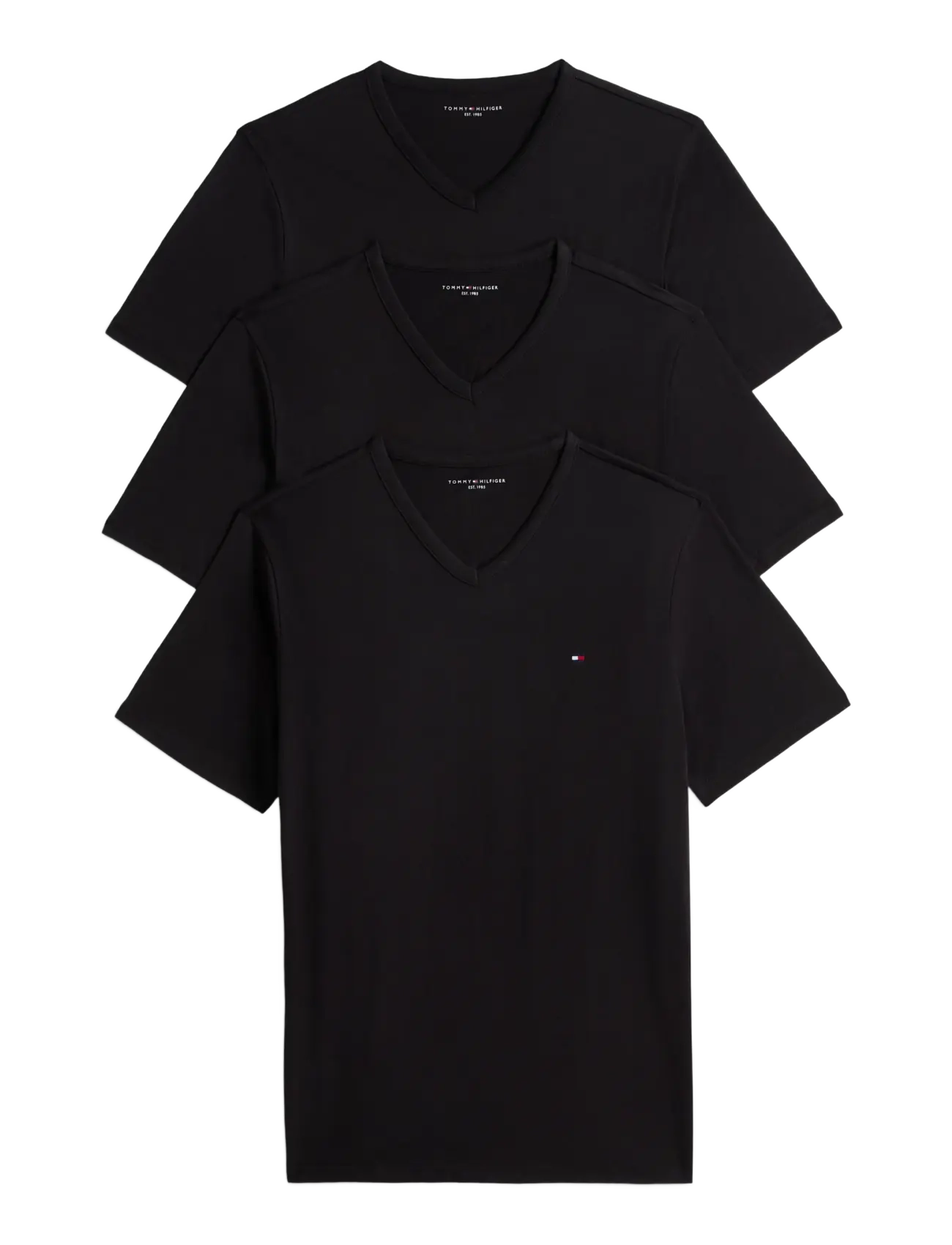 Tommy Hilfiger 3P SS V-NECK TEE - Pidžaamasärgid - BLACK BLACK BLACK / black