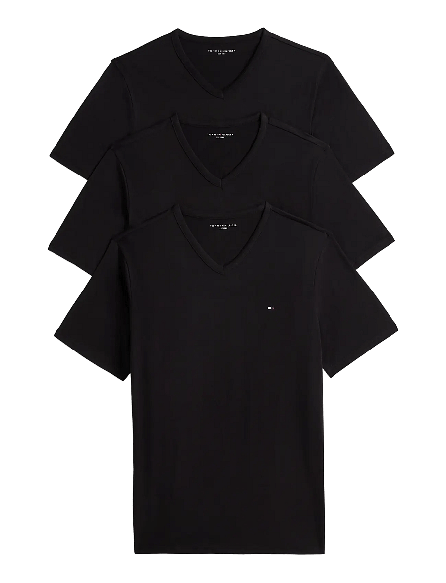 Tommy Hilfiger - 3P SS V-NECK TEE - pidžaamasärgid - black black black - 1