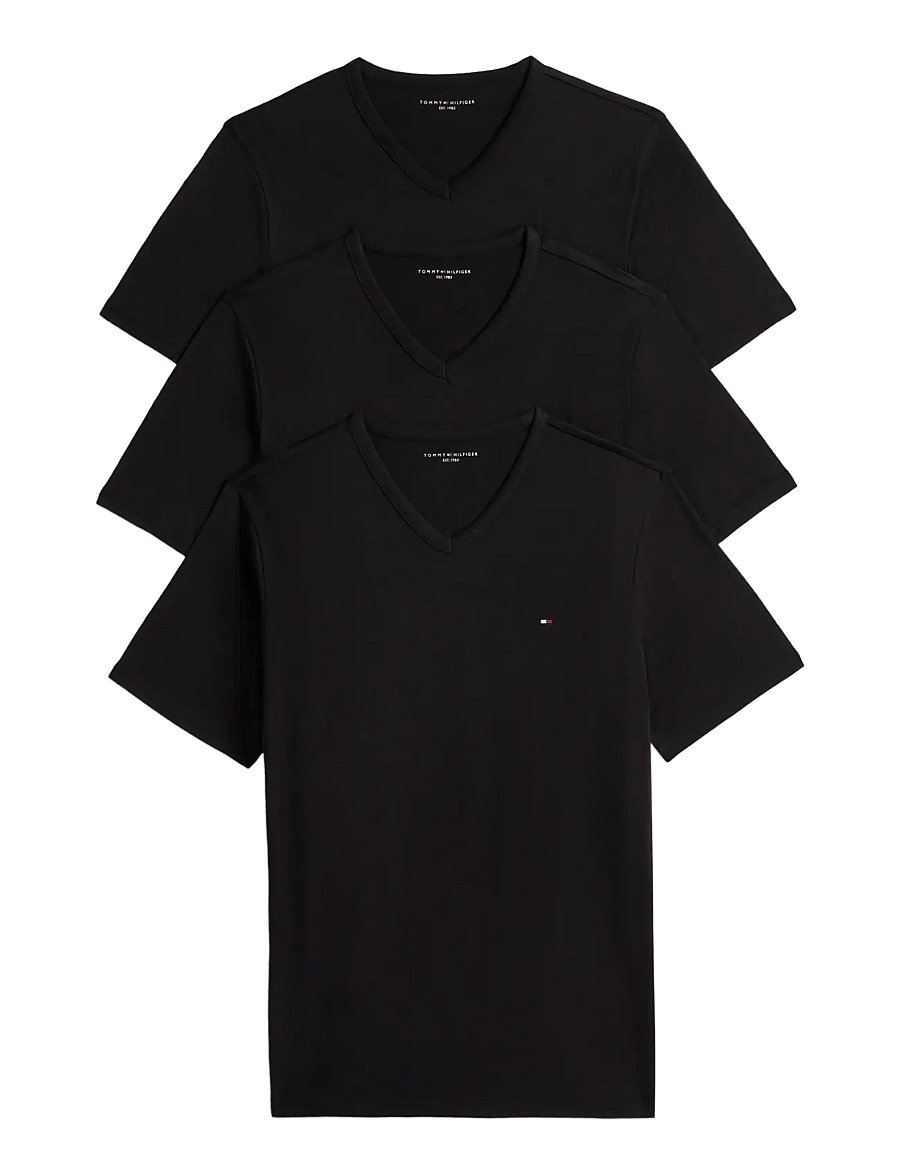 Tommy Hilfiger - 3P SS V-NECK TEE - pidžaamasärgid - black black black - 2
