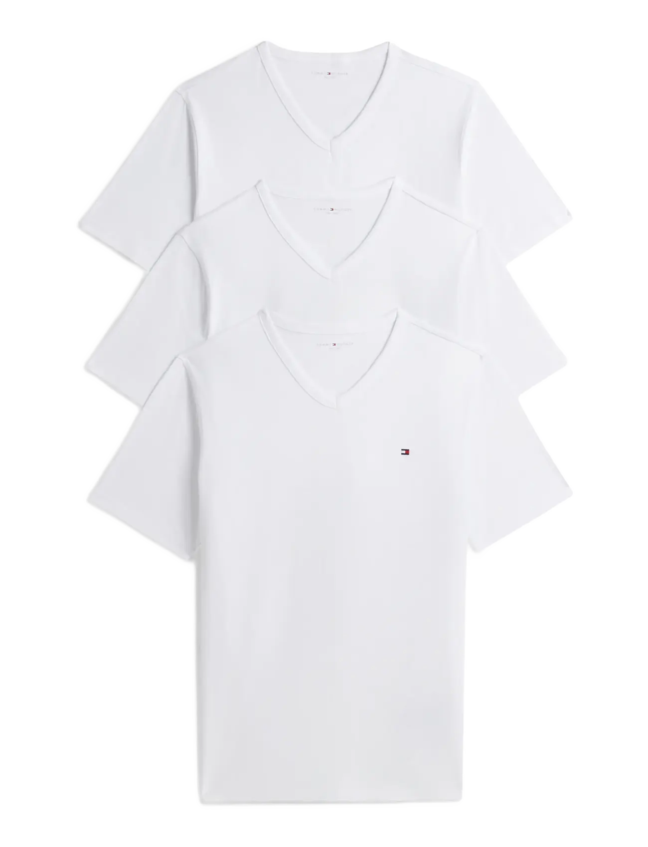 Tommy Hilfiger 3P SS V-NECK TEE - Pidžaamasärgid - WHITE WHITE WHITE / white