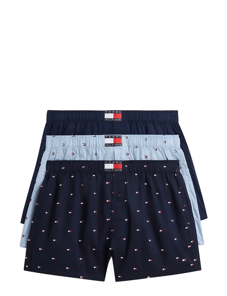 Tommy Hilfiger - 3P WOVEN BOXER PRINT - multipakk aluspüksid - chambray flag carb navy c navy flag - 1